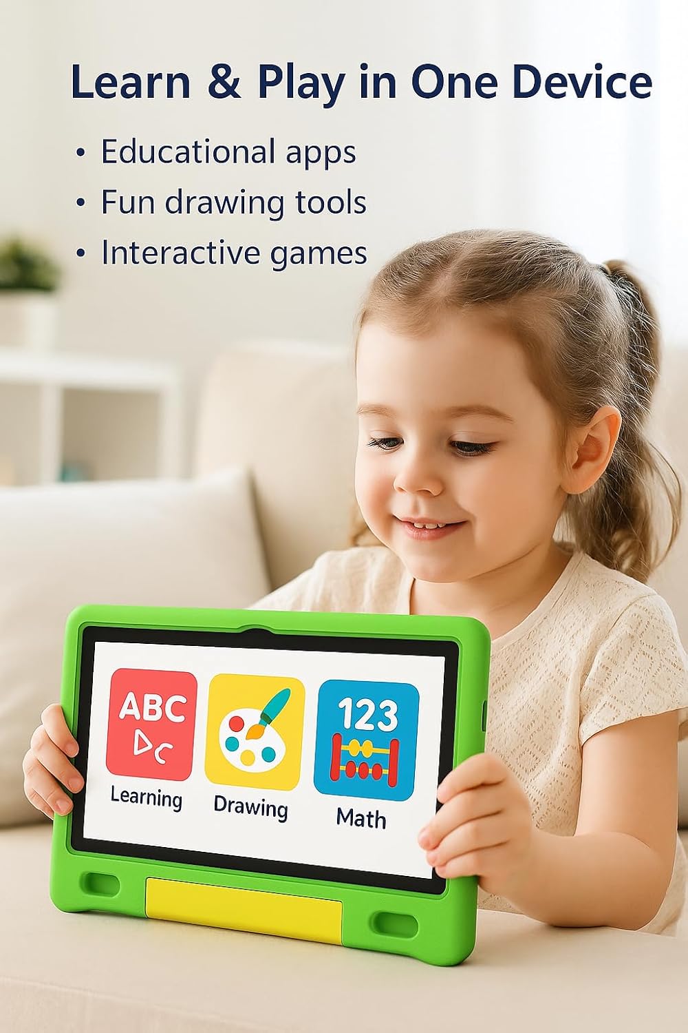 10.1 Inch Kids Tablet with Shockproof Case | Android 14, 64GB+8GB RAM, 12H Battery | Parental Control, Google Kids Space & Preloaded Educational Apps | WiFi 6, HD Display, Ages 3-12