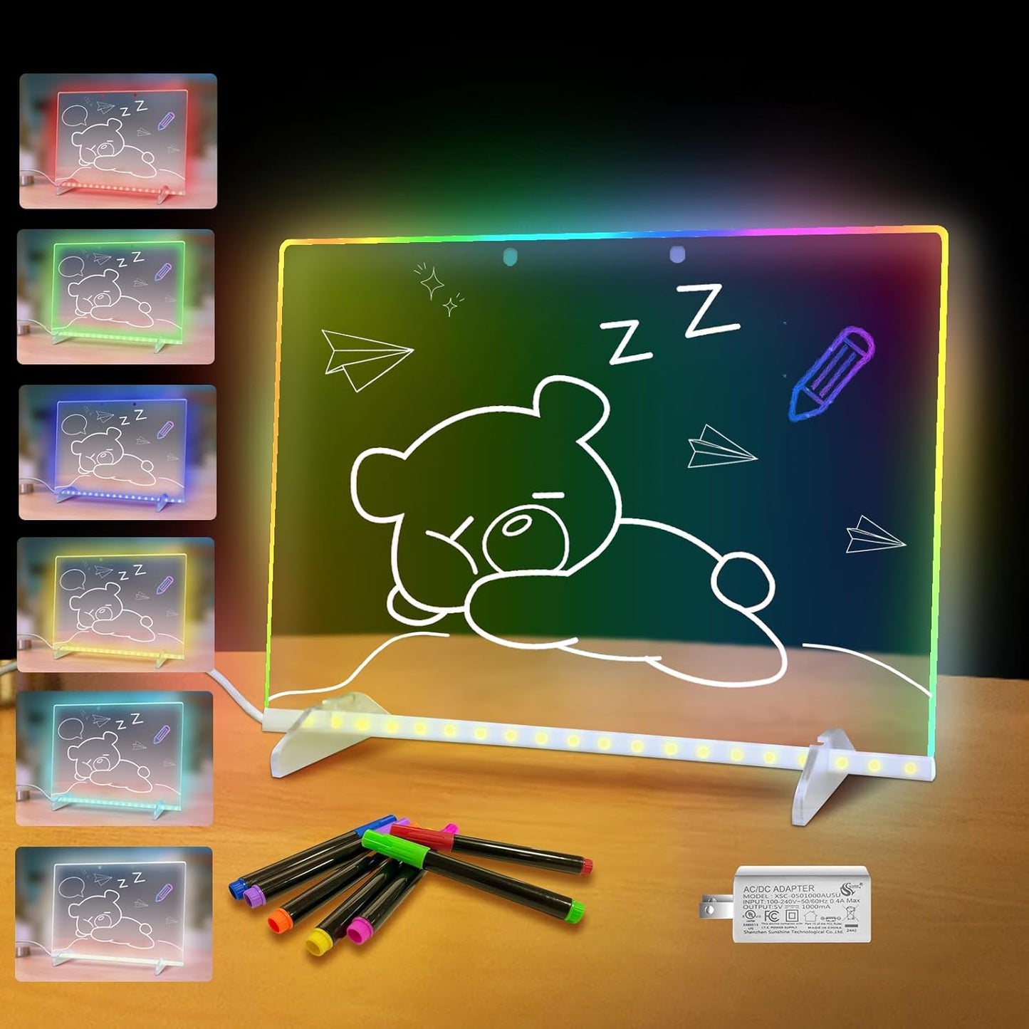 Led Drawing Board with Highlighter 7 Pcs,Led Note Board with Colors,13.7"X10" 6 Modes & 8 Colors Acrylic Dry Erase Board with Light,Doodle Glow Drawing Board,Gift Kids Toy for Home/Office/School