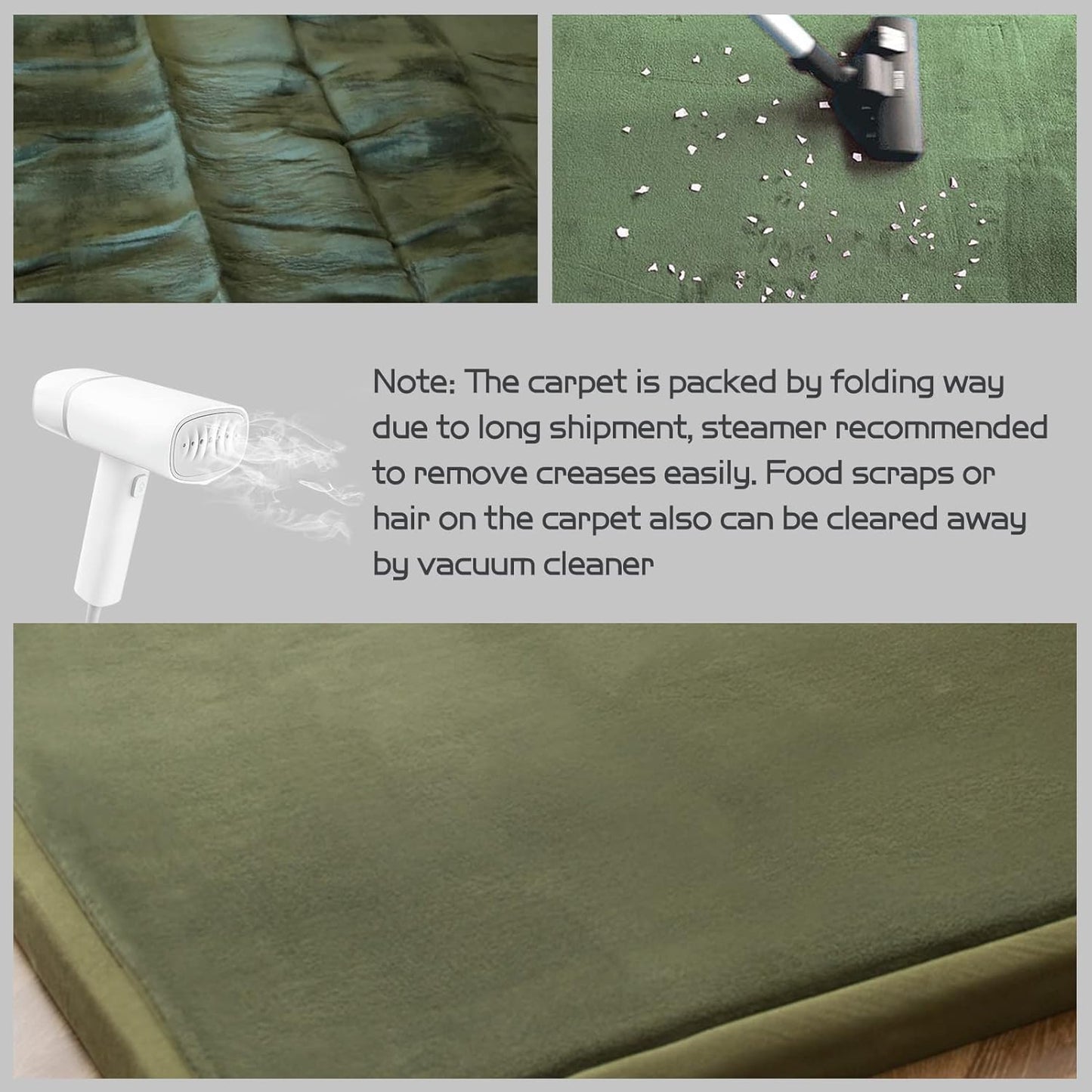 MAXYOYO Coral Velvet Area Rug, Thick Japanese Tatami Mat Living Room Carpet with Non-Slip Backing, Large Solid Color Mat for Bedroom Dormitory Yoga, Olive Green, 78 by 158 inch