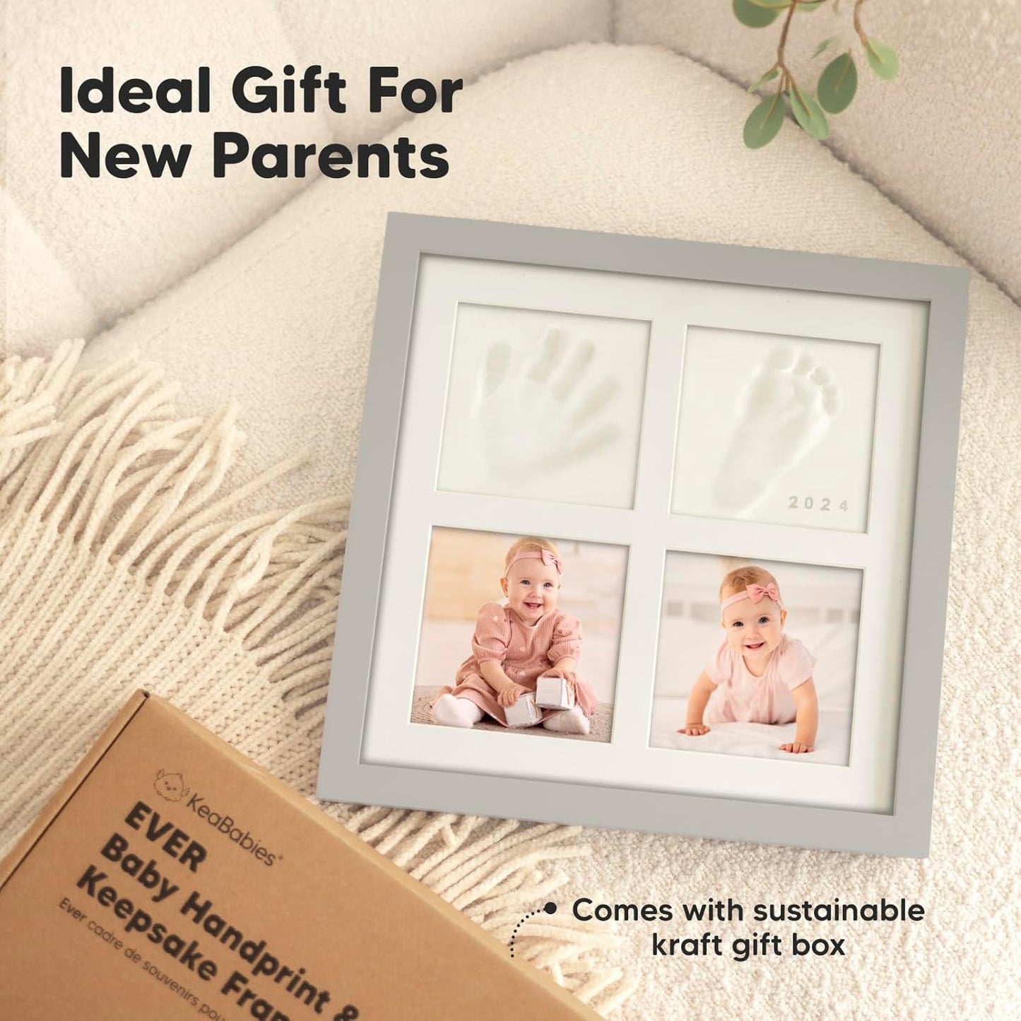 Baby Hand and Footprint Kit - Baby Footprint Kit, Clay Handprint Keepsake Frame, Nursery Picture Frame For Newborns, Personalized New Mom Gifts for Showers & Registry (Cloud Gray)