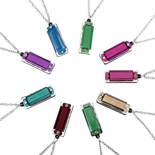 Mini Harmonica Necklace - Adorable Mini Harmonica Necklace Music Party Favor, 9 pcs Cute Mini Harmonica 4 Hole 8 Tone Necklace, Random Color