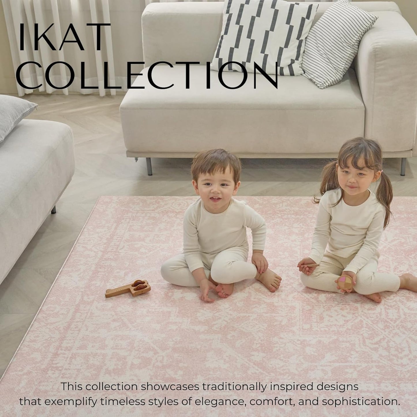 Baby Care Soft Rug (Prestige, Ikat - Inca Pink) 98'' x 59'' Original One-Piece Reversible Rollable Waterproof Play Mat for Infants, Babies, Toddler, and Kids