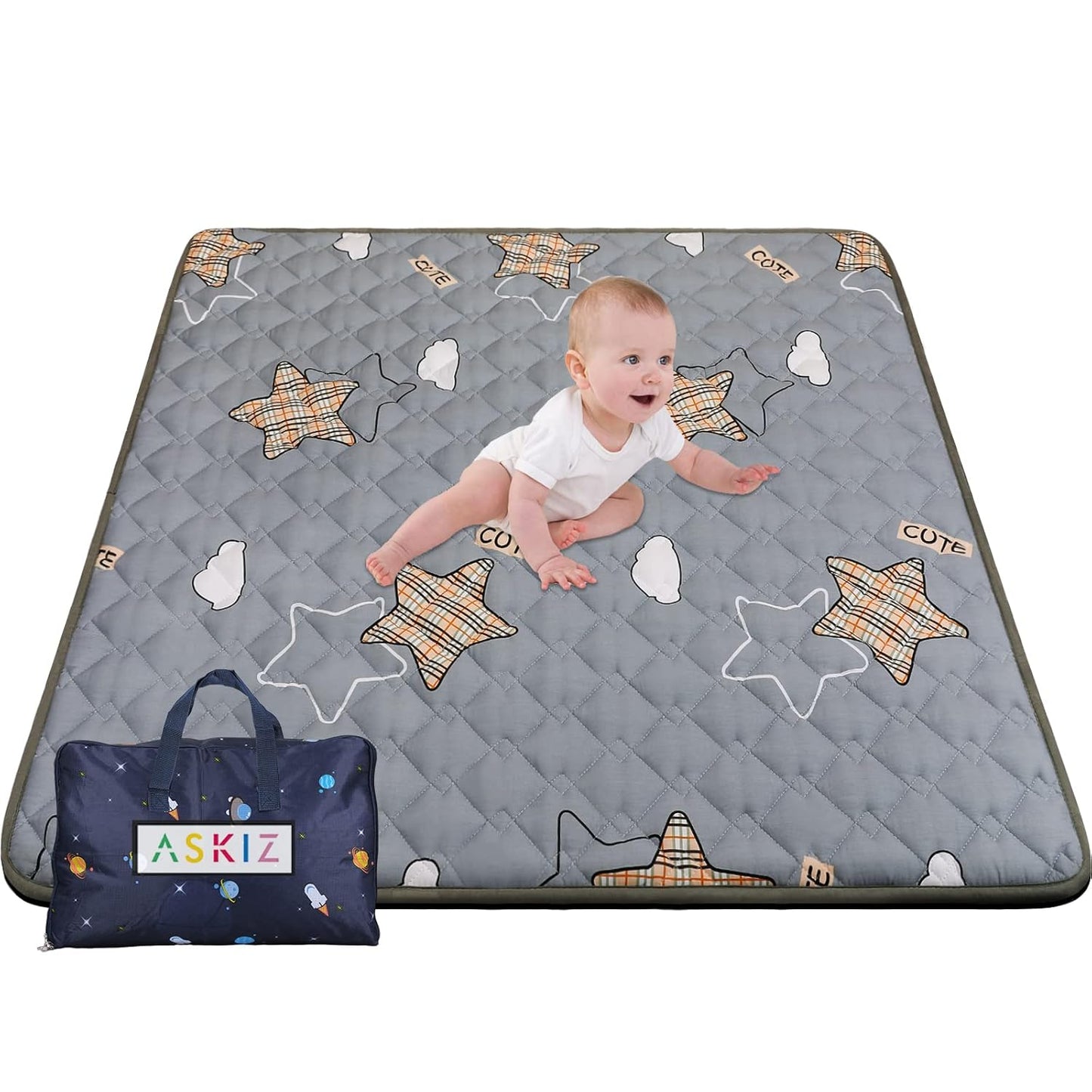 Baby Play Mats for Floor, Thick 50x50 Inch Crawling Mat for Playpen,Foam Playmats for Babies and Toddlers Infants, Foldable and Machine Washable(Grey)