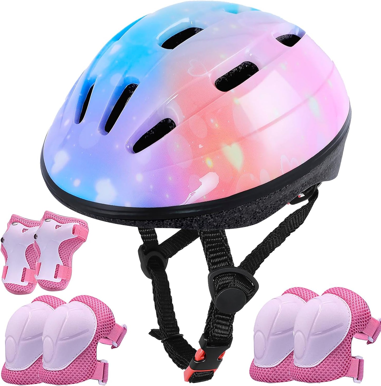 Kids Helmet Adjustable for Kids Ages 3-8 Years Old Boys Girls, Toddler Helmet with Protective Sports Gear Set Knee Elbow Pads Wrist Guards for Cycling Skateboard Scooter