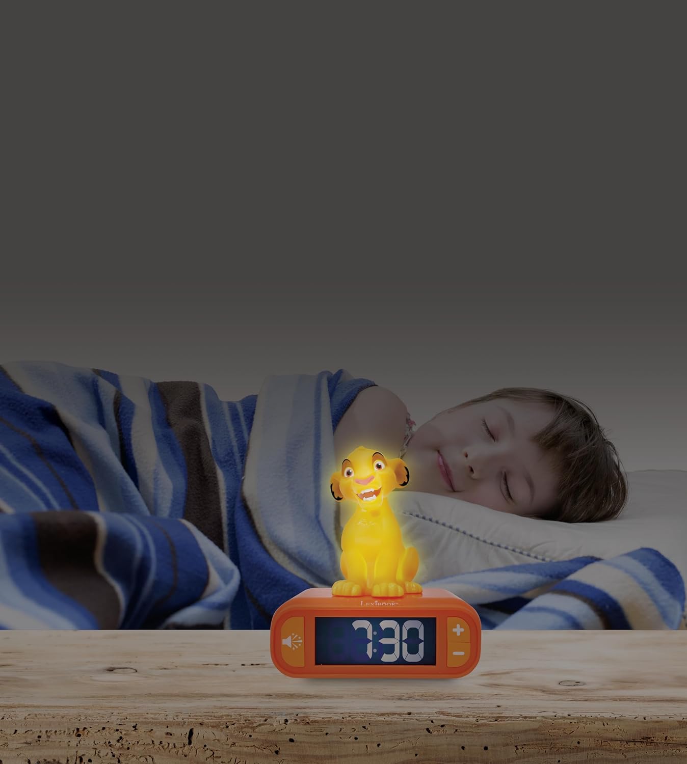 LEXiBOOK, Disney The Lion King, Simba Nightlight Alarm Clock, Sounds and Melodies, LCD Backlit Screen, Luminous, Snooze, Yellow/Orange, RL800AN