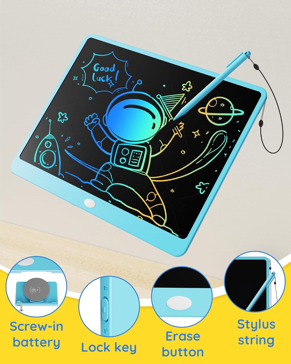 TEKFUN LCD Writing Tablet Doodle Board, 16 Inch Colorful Drawing Tablet Writing Pad, Toddler Toys for 3 4 5 6 7 8 9 Year Old Girls Boys Teen Adults, Birthday Gifts for Kids (Blue)