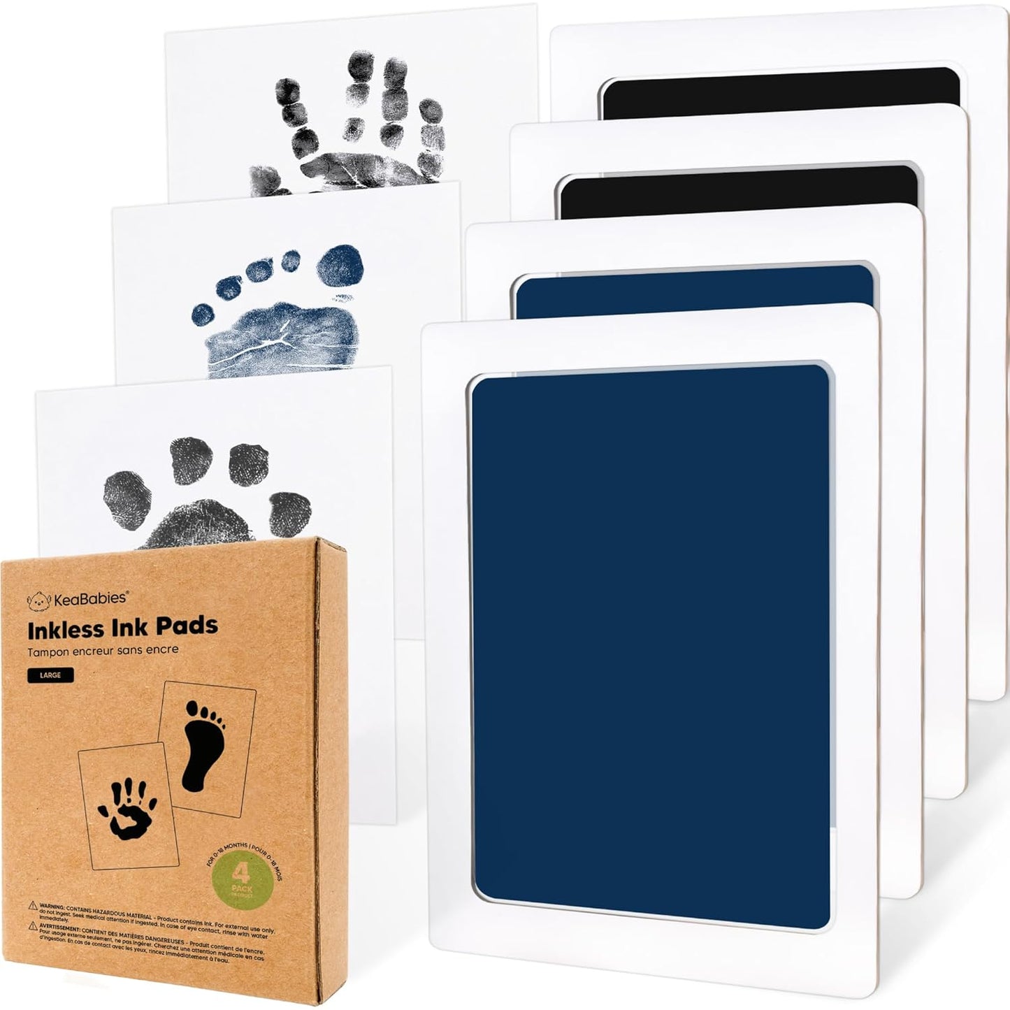 4-Pack Inkless Baby Hand and Footprint Kit - Mess Free Ink Pad for Newborn Keepsake, Dog Nose & Paw Print Kit, Clean Touch Ink Pad for Baby Hand & Footprints, Ideal New Mom Gifts (Jet/Navy, Large)