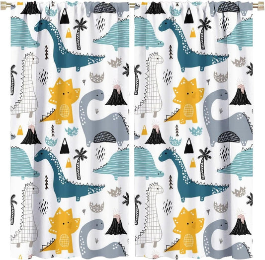 Kids Dinosaur Curtains for Boys Girls Bedroom Decor Cartoon Dino Colorful Cute Funny Wildlife Animal Printed Blackout Rod Pocket Window Drapes for Baby Nursery Playroom Living Room W21xL54in 2 Panels