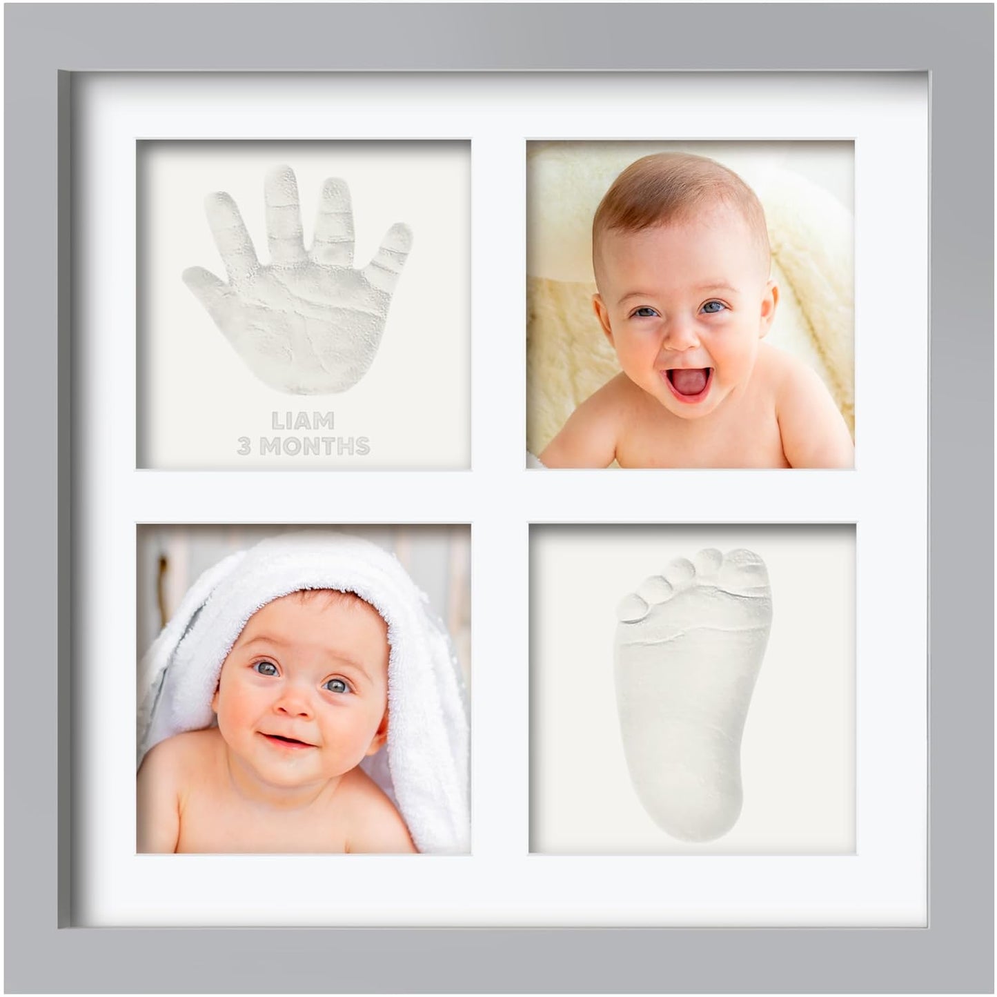 Baby Hand and Footprint Kit - Baby Footprint Kit, Clay Handprint Keepsake Frame, Nursery Picture Frame For Newborns, Personalized New Mom Gifts for Showers & Registry (Cloud Gray)