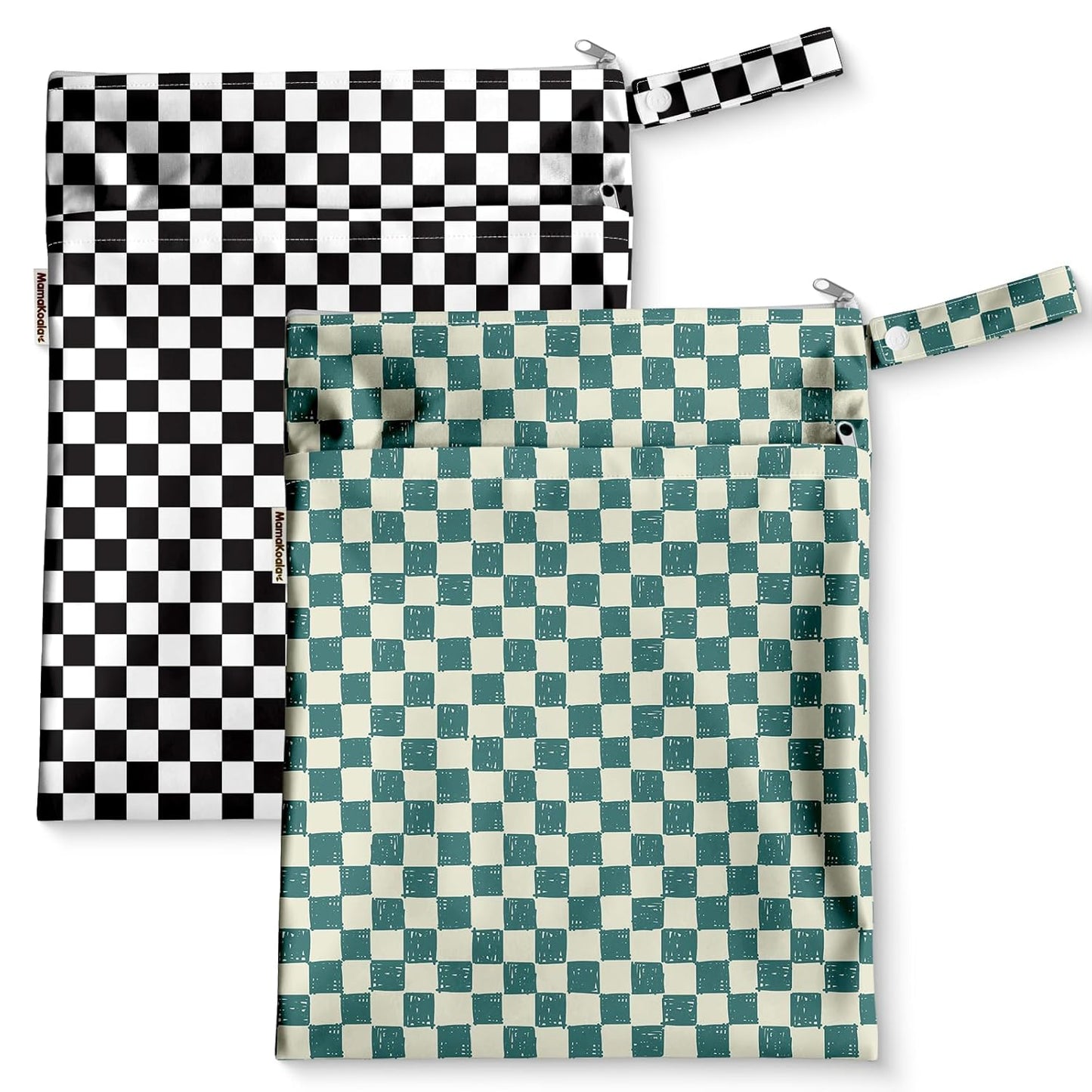 Mama Koala Waterproof Wet Dry Bags for Baby Items, Cloth Diapers, Swimsuits, Travel, Gym Clothes, Beach, Pump Parts, Toiletries, Two Zippered Pockets, 2 Pack (W021)