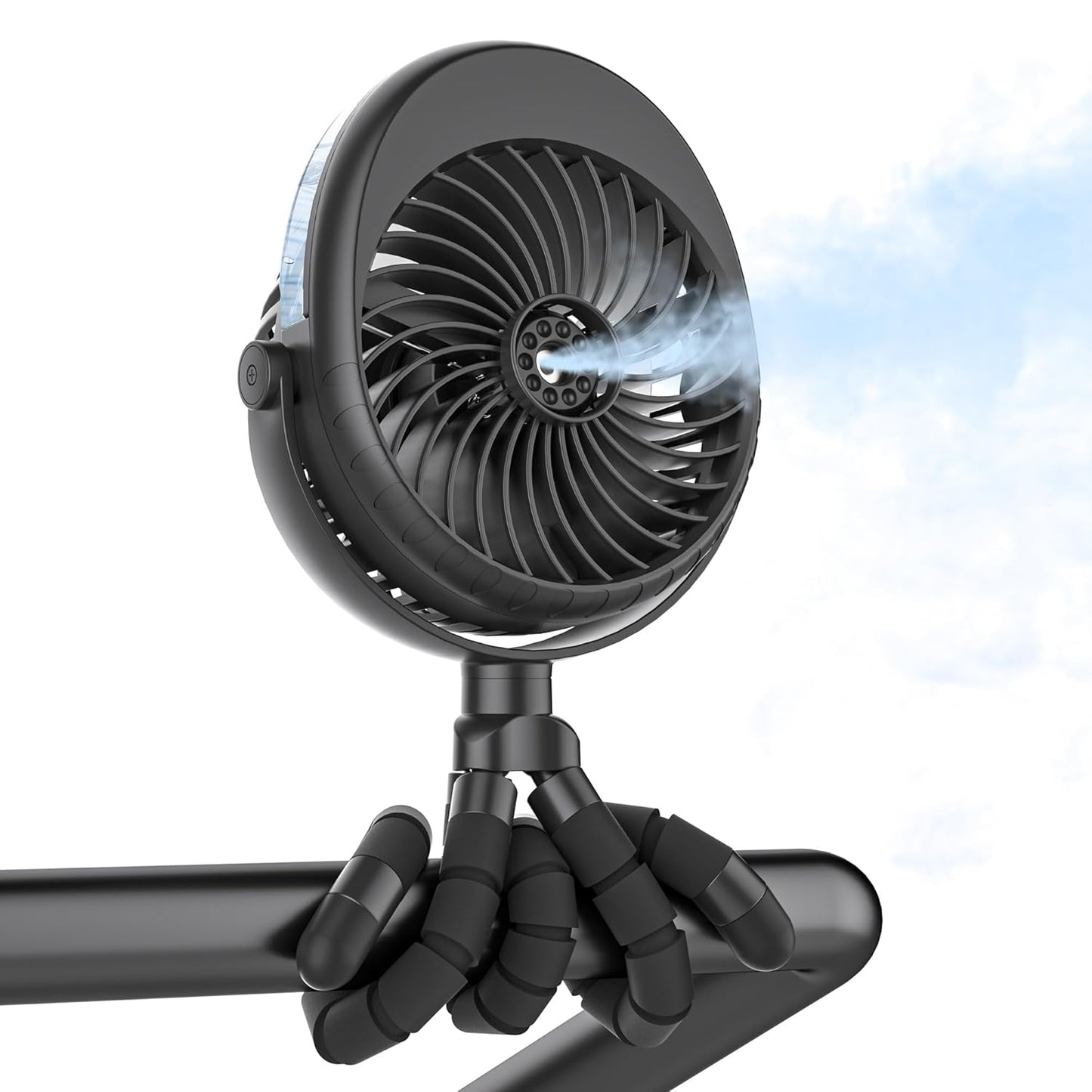 COMLIFE Misting Baby Stroller Fan, Rechargeable Battery Operated, 270° & 360° Pivoting, 50ml Portable Water Sprayer Misting Fan with Flexible Tripod Clip on Car Seat Crib Treadmill Bunk Bed