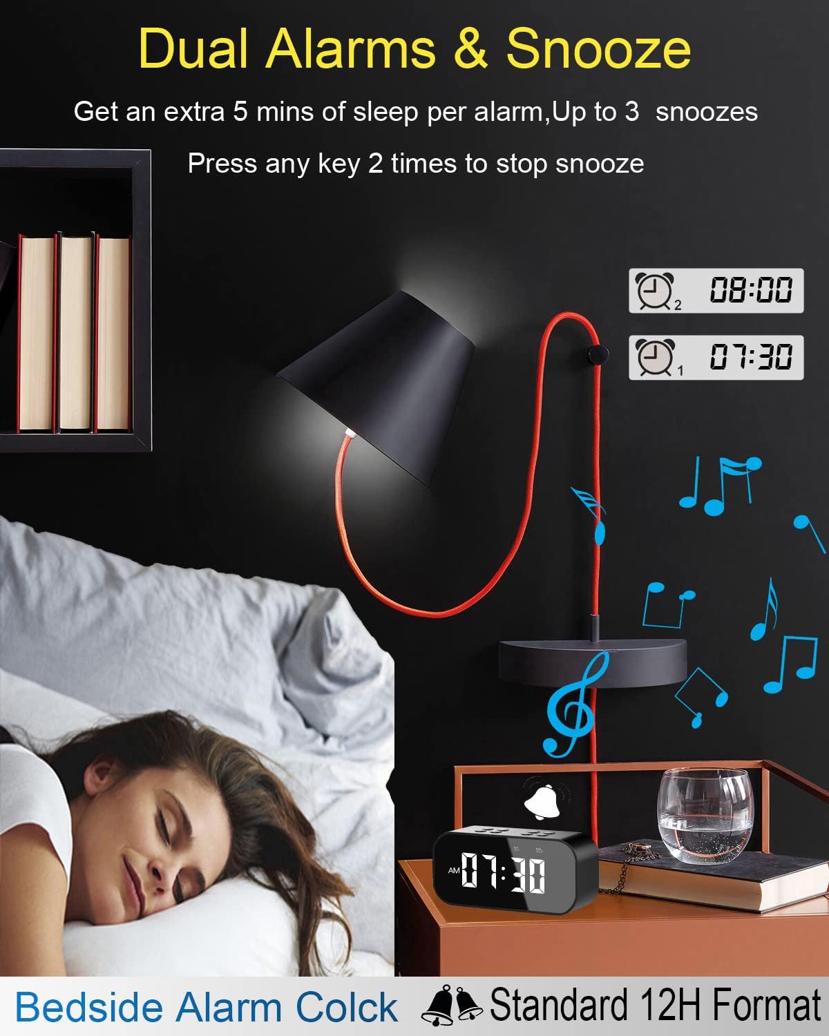AFK Alarm Clock for Bedroom/Office,Digital Clock with Bluetooth Speaker,Small Alarm Clock for Heavy Sleepers Adults,Teens,Kids.