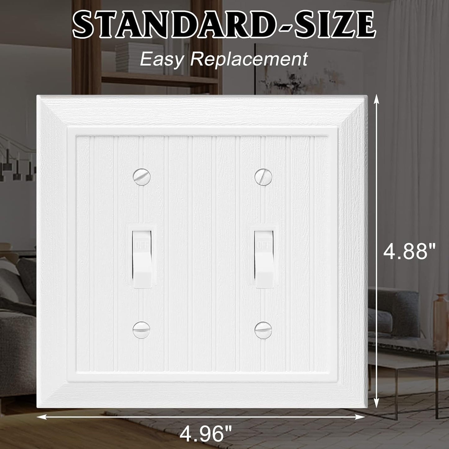 Modern Decorative Wall Plate Switch Plate Outlet Cover, Vintage Retro Wood Grain Design(Double Duplex-10 Pack, White)