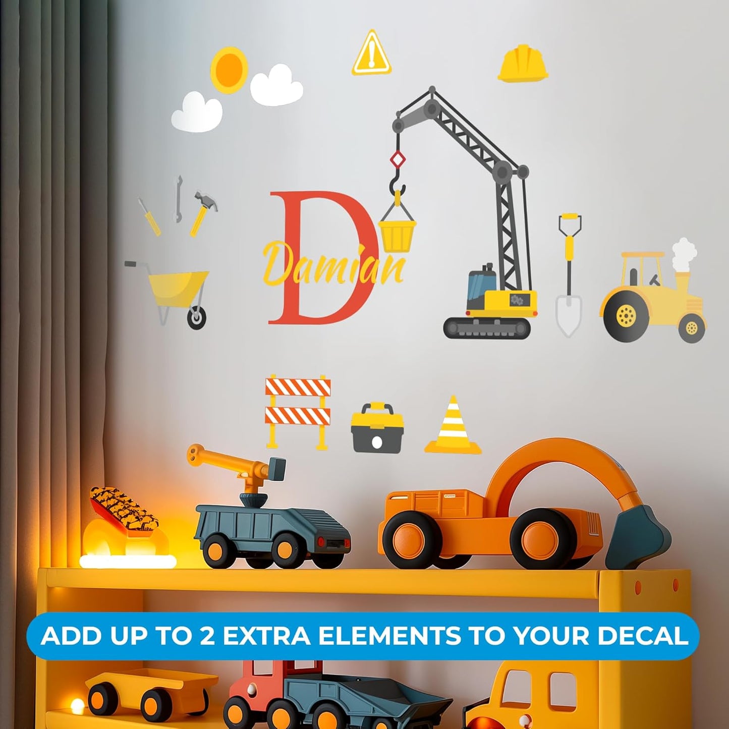 Custom Toddler Construction Crane Wall Decal I Personalized Name Decals for Walls I Nursery Wall Decal for Toddler Room Decorations I Crane Baby Sticker for Bedroom W22 x18 H (Small)