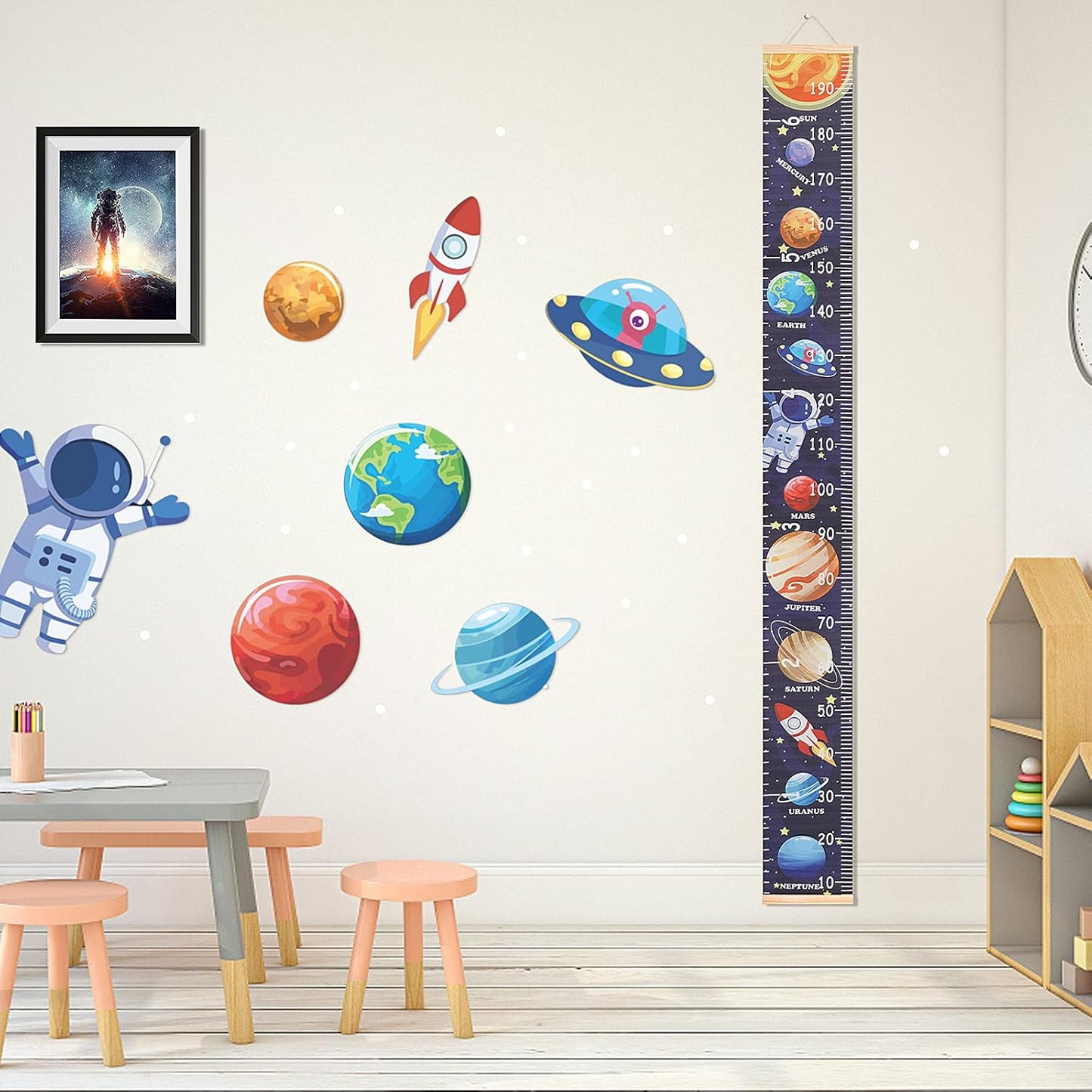 Kids Growth Chart Height Measuring Chart, Outer Space Canvas Wall Hanging Rulers for Baby Children Kids Boys Bedroom Decor 74.8'' 7.87''