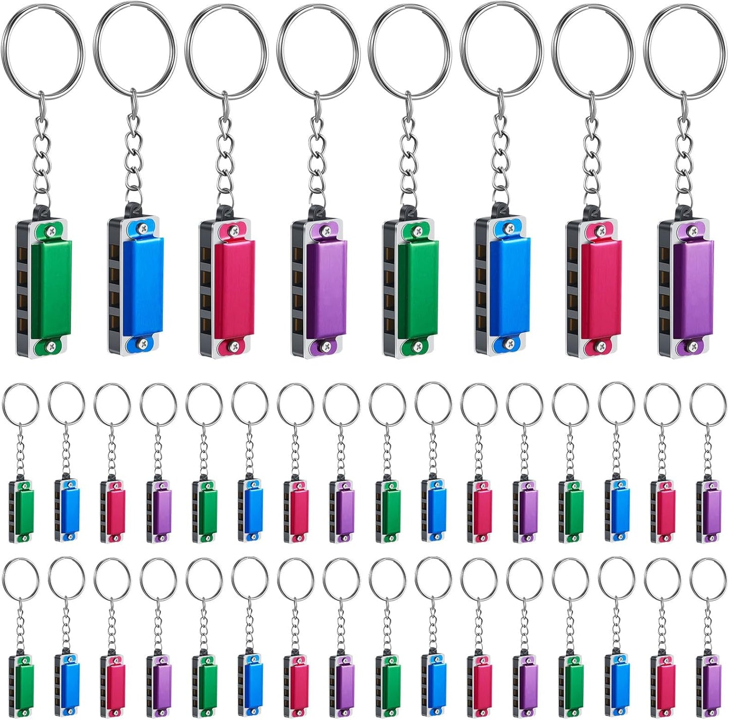 Ecally 32 Pcs Mini Harmonica Keychain for Kids Operation Christmas Favors Portable Wind Instruments 4 Holes 8 Tunes Harmonica Music Party Favors Cute Music Keychain Accessory (Fashion Color)