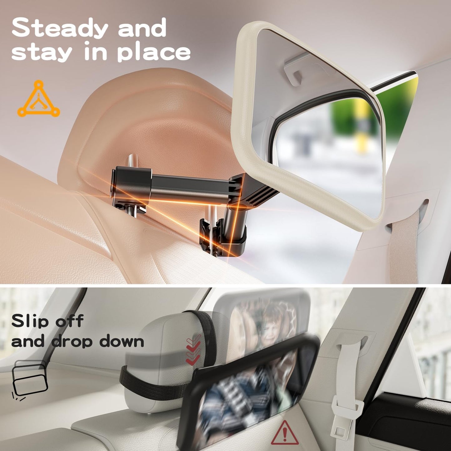 Baby Car Mirror for Baby Hook Clip Design Never Shake Baby Mirror for Car Seat Rear Facing Easy Install Crystal Clear View ShatterProof Crash Tested White