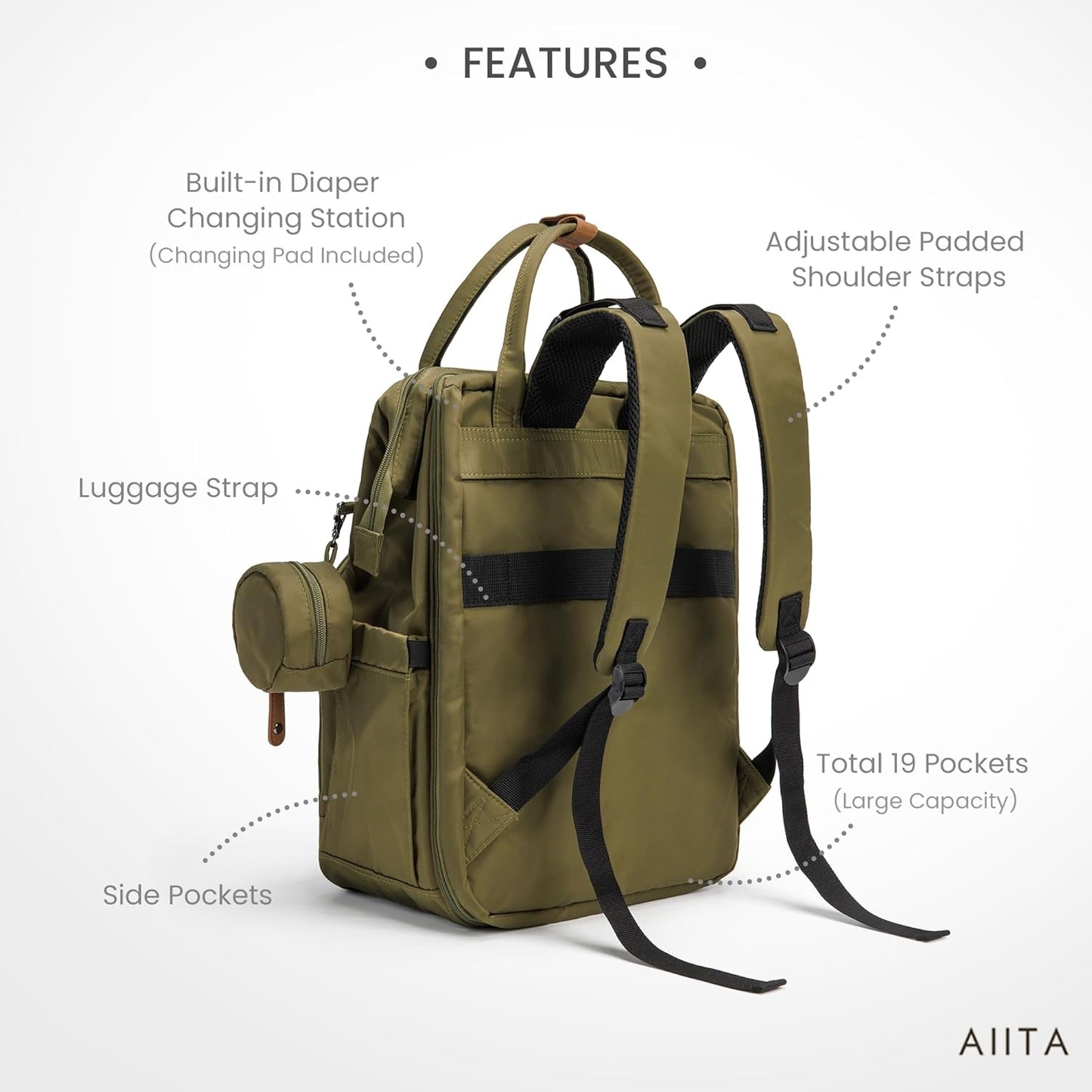 Diaper Bag Backpack, Multifunction Diaper Bag with Changing Pad, Baby Diaper Bags for Boys Girls, Stylish Large Capacity Travel Backpack for Moms Dads, Baby Shower Gifts,Unisex – Olive Green