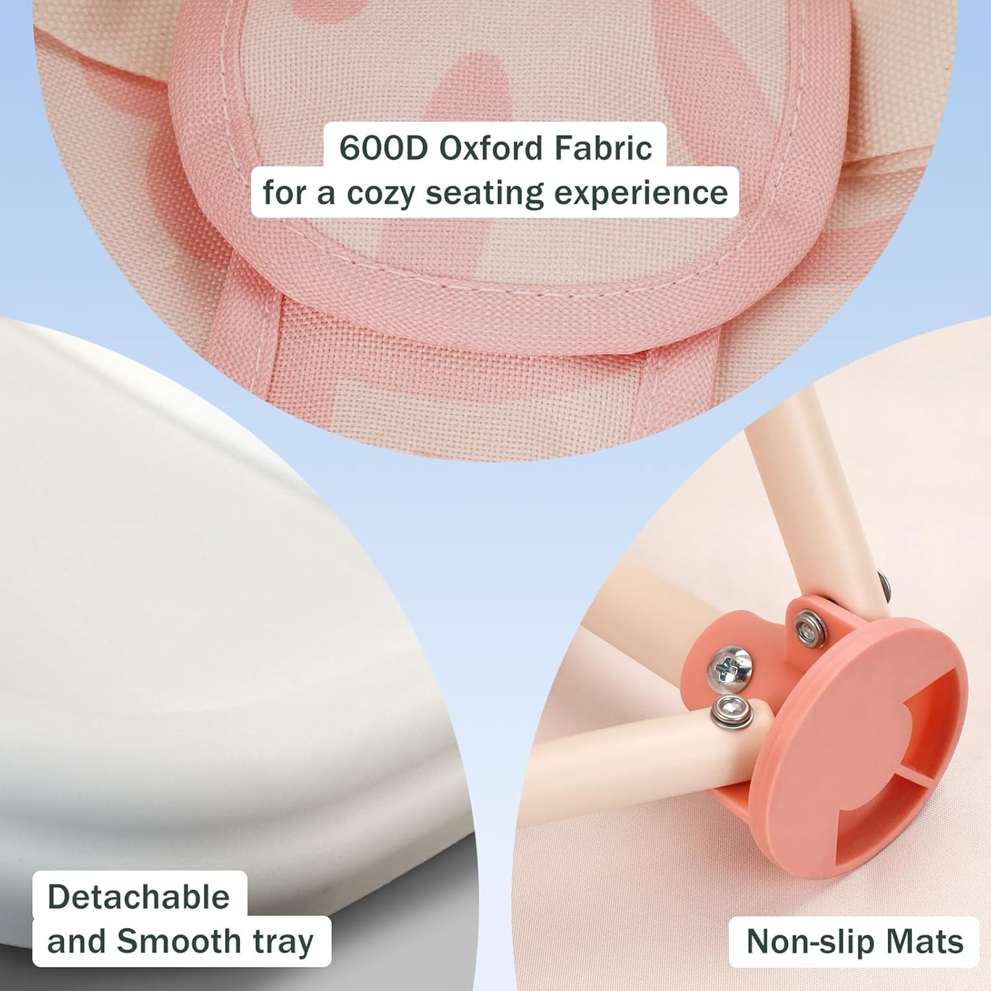 Tiny Marvels Portable 3-in-1 Baby Booster Seat, Cozy Floor Seat, Feeding Seat with Tray, Compact Foldable Toddler Booster with Child Safety Belt Carry Bag, Perfect for Travel (Blush Bloom)