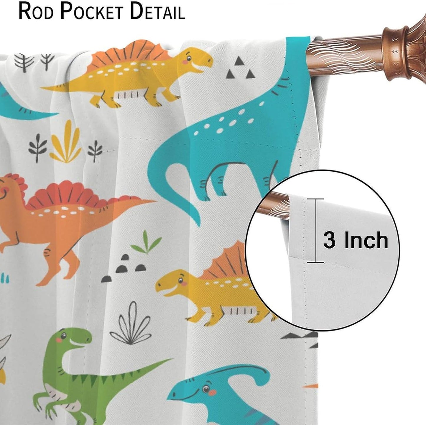 Kids Dinosaur Curtains for Boy Girl Bedroom Decor Cartoon Dino Colorful Cute Funny Animal Wildlife Printed Blackout Rod Pocket Window Drapes for Baby Nursery Playroom Living Room W26xL84in 2 Panels
