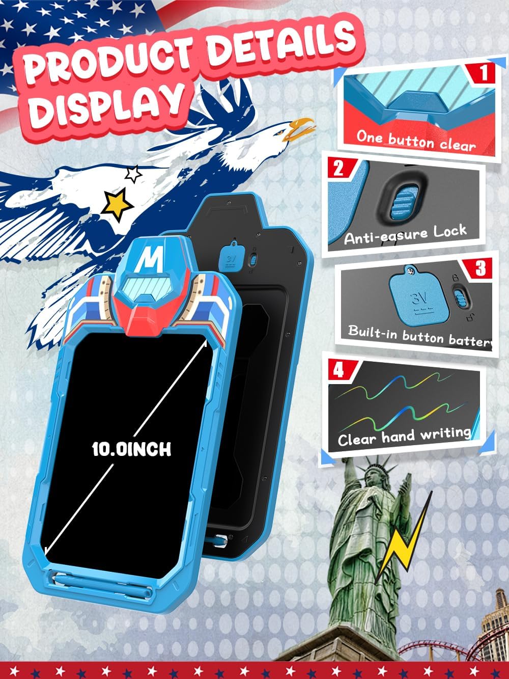 LCD Writing Tablet Doodle Board 10 Inch, Colorful Drawing Pad, Electronic Drawing Tablet, Drawing Pads,Travel Gifts for Kids Ages 3 4 5 6 7 8 Year Old Girls Boys (Masked Warrior)