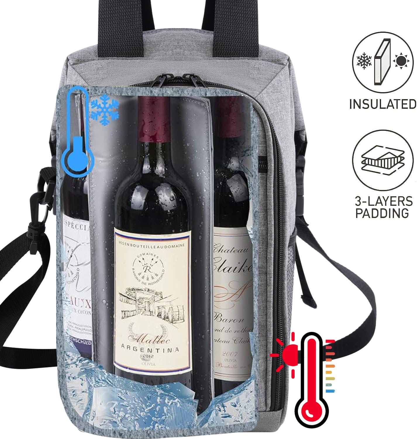 ALLCAMP 4 Bottle Wine Gift Bag - Insulated Tote Cooler, Adjustable Strap, Includes 4 Wine Glasses, Napkins & Corkscrew, Portable Travel Gifting(Gray)