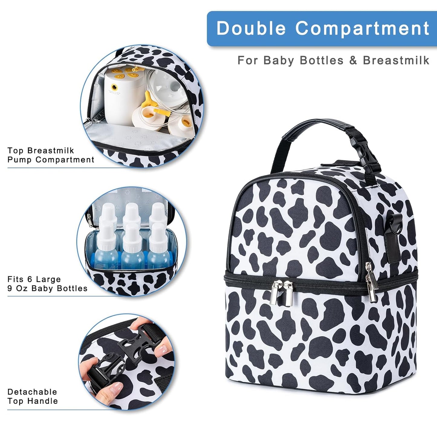 Breastmilk Cooler Bag with Ice Pack Fits 6 Baby Bottles up to 9 Ounce, Breast Milk Pump Cooler Bag with Shoulder Strap for Nursing Mom Daycare, Work, Travel