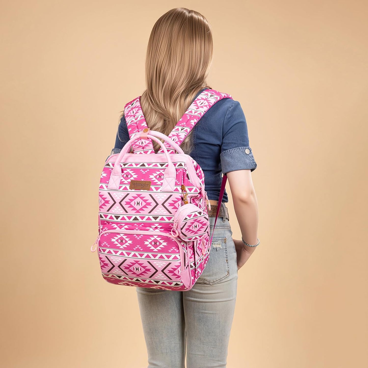 Wrangler Aztec Backpack Multifunction Baby Travel Bag with Changing Pad, Stroller Straps and Pacifier Case WG2204-91103PK