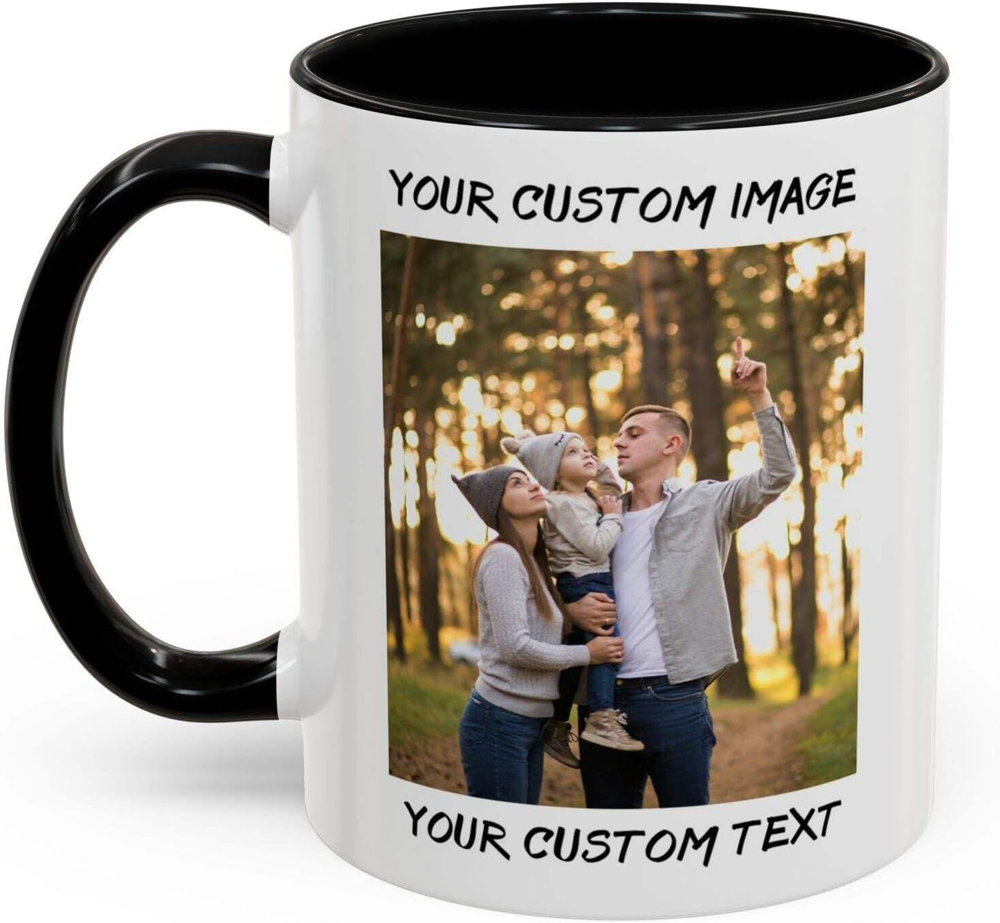 Personalized Coffee Cup with Photo, Logo or Text - Custom Both Sides Printed Mug for Him & Her - Unique Customized Gifts with Names - White/Black