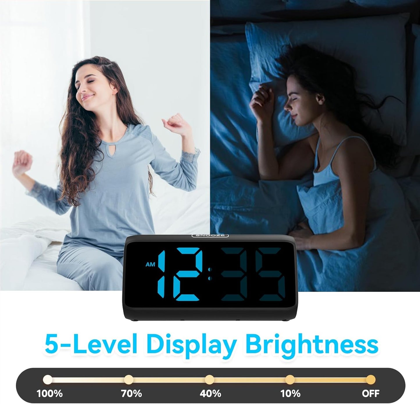 Netzu Digital Alarm Clocks for Bedrooms, Loud Alarm Clock with Dual Alarms, Bold Digits, 5 Dimmers, 4 Volumes, Snooze, Bedside Clock for Deep Sleepers Kids Teens Seniors, Plug in Clock, Easy to Set
