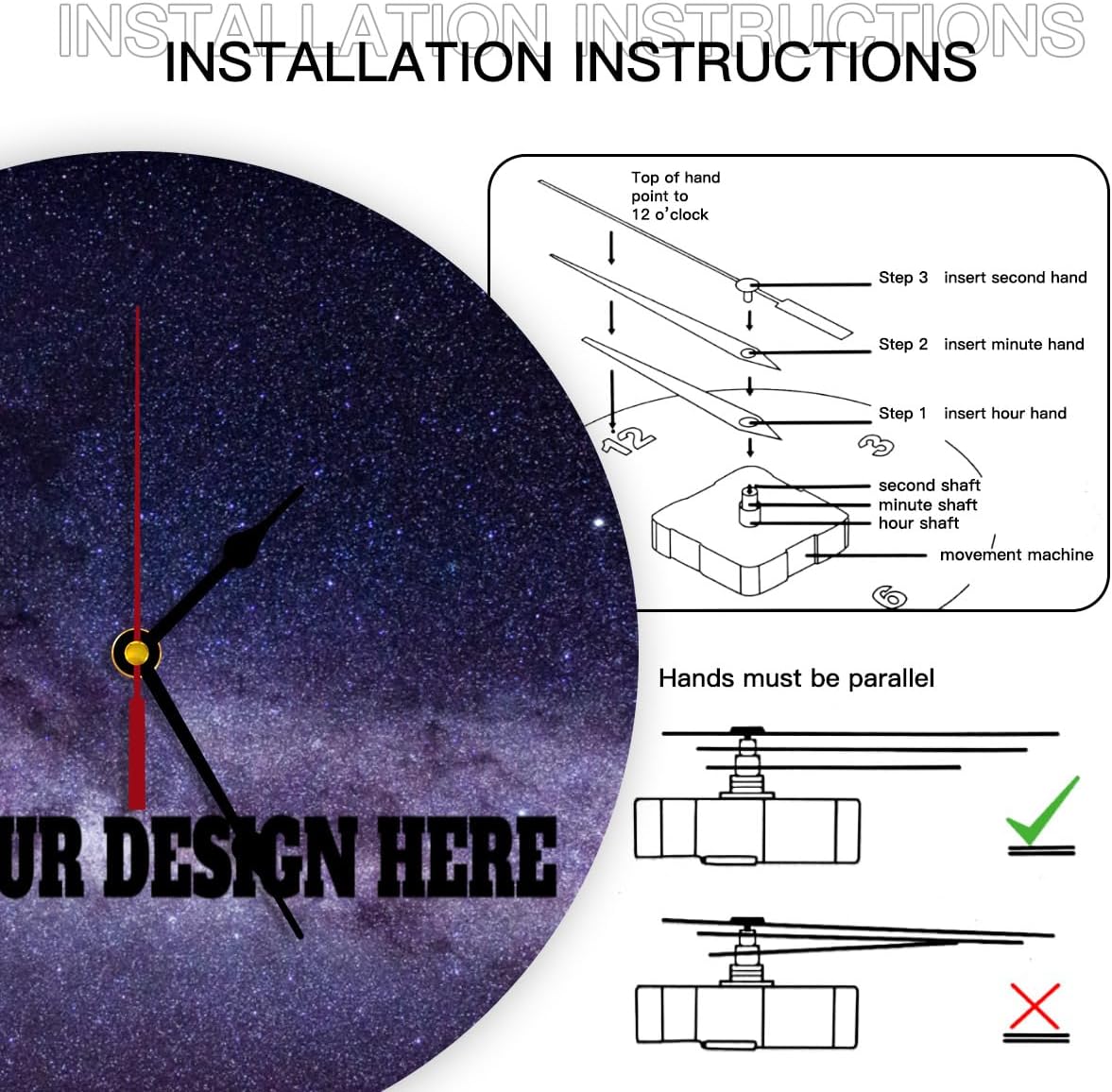 Generic Custom Wall Clock Personalized Clocks with Photo Text Logo That PVC Customized Round Silent Clock for Living Room Creative, 10inch-25cm