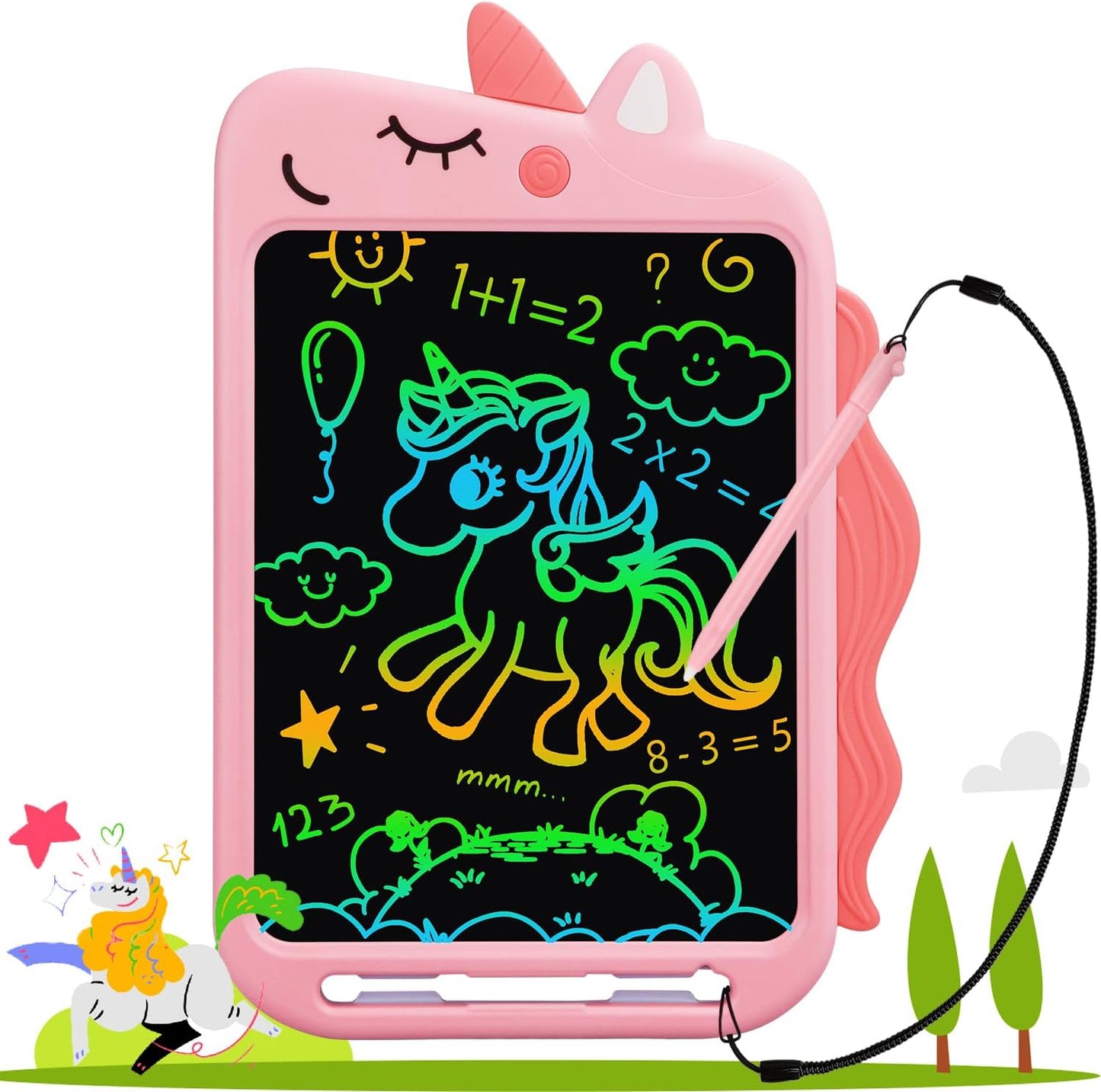 LCD Writing Tablet for Kids, 10 Inch Colorful Drawing Board, Learning Educational Toddler Toys Gifts for Kids, Drawing Tablet Gift for Boys Girls 3 4 5 6 7 8 Years Old (Pink-Unicorn)