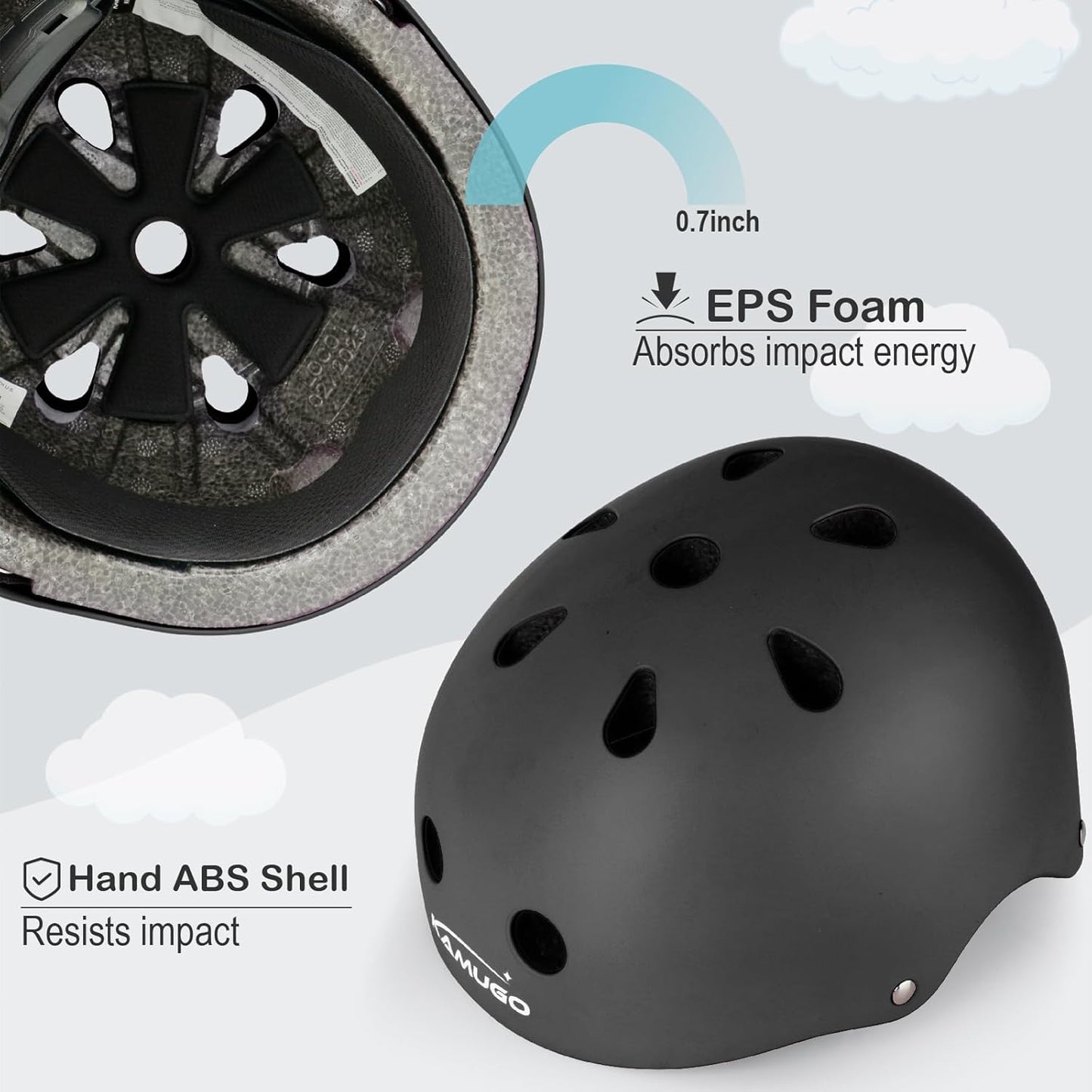 KAMUGO Kids Bike Helmet, Toddler Helmet for Ages 2-8 Boys Girls with Sports Protective Gear Set Knee Elbow Wrist Pads for Skateboard Cycling Scooter Rollerblading