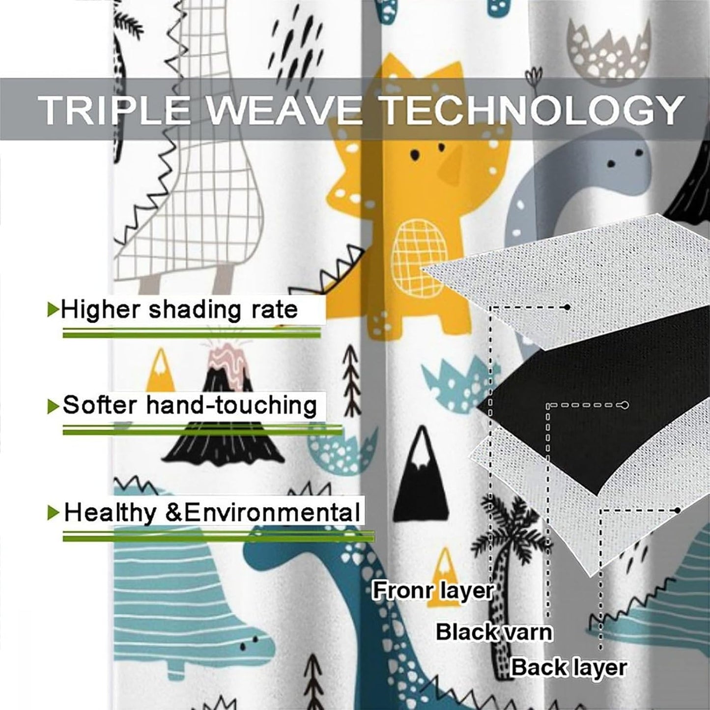 Kids Dinosaur Curtains for Boy Girl Bedroom Decor Cartoon Dino Colorful Cute Funny Wildlife Animal Printed Blackout Rod Pocket Window Drapes for Baby Nursery Playroom Living Room W27.5xL63in 2 Panels