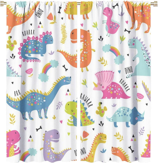 Cartoon Dinosaur Curtains for Kids Boys Girls Home Decor Childish Cute Dino Animals Print Pattern Rod Pocket Blackout Window Drapes for Nursery Baby Bedroom Playroom W31.5xL72in 2 Panels