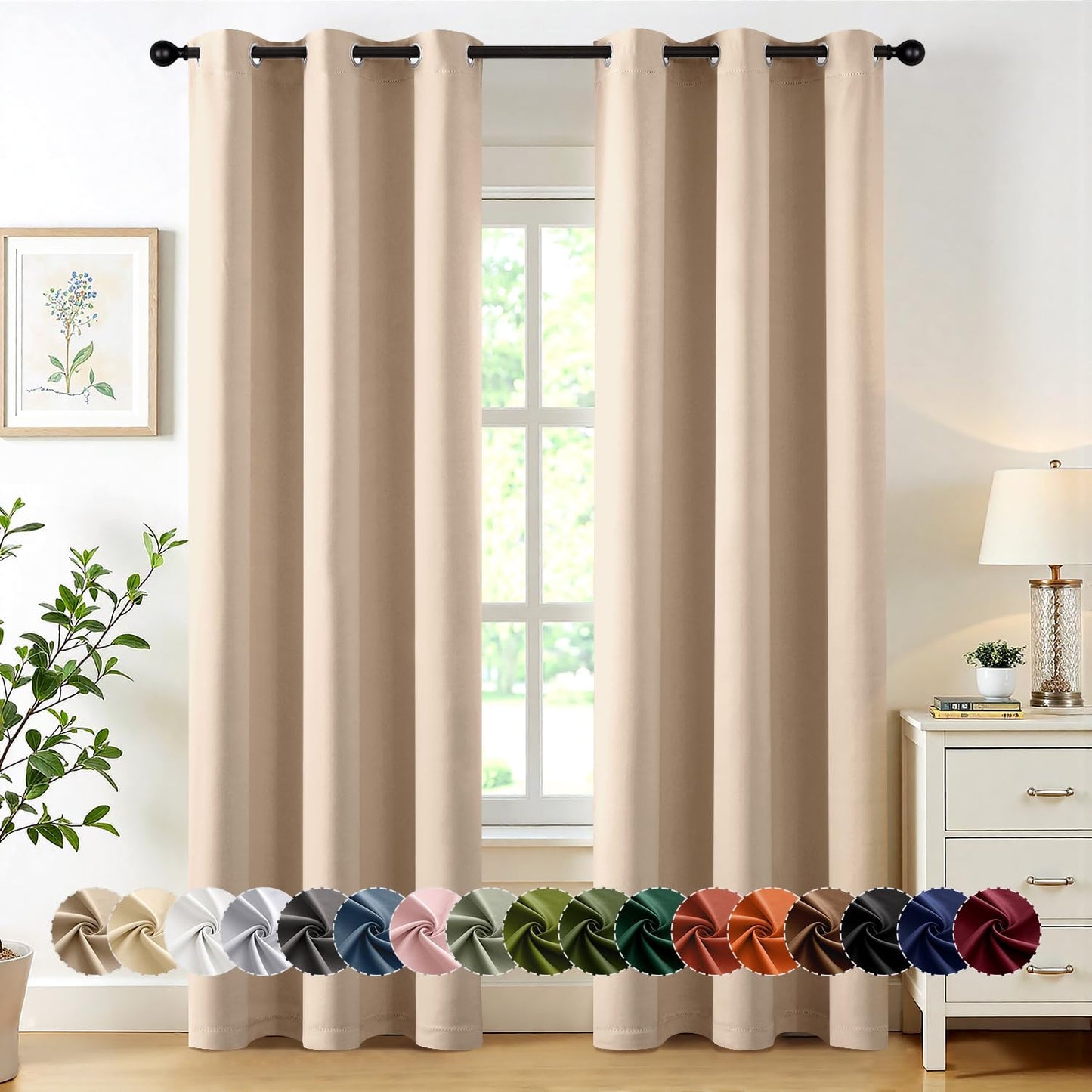 MIULEE Beige Blackout Curtains for Bedroom Living Room 84 Inches Long 2 Panels, Thermal Insulated Room Darkening Drapes Solid Grommet Top Noise Reduction Light Blocking Window Treatments 40x84 Inch