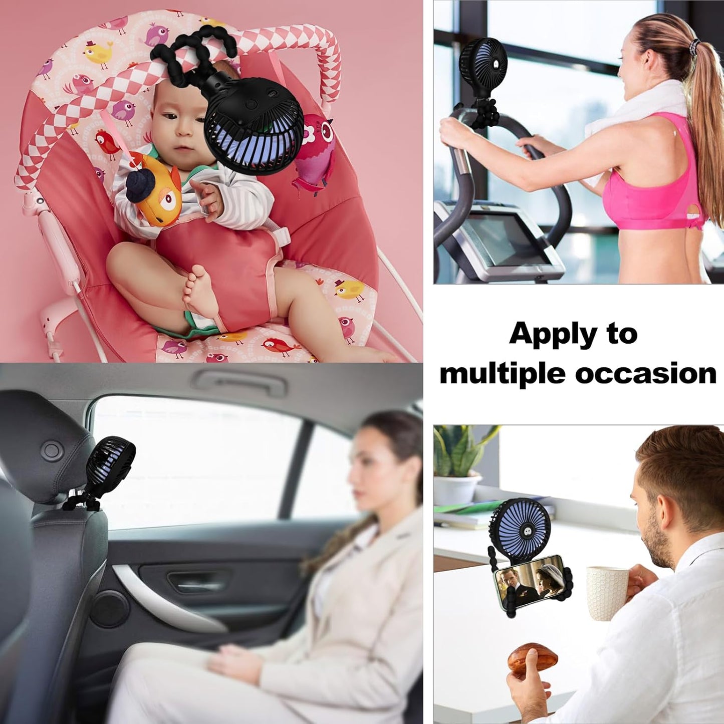 TRELC Mini Stroller Fan, 19H Ultra-long Battery Life, Personal Handheld Clip on Portable Rechargeable Fan with Flexible Tripod, Gift for Children Baby Office Room Car Travel BBQ Gym (Black)