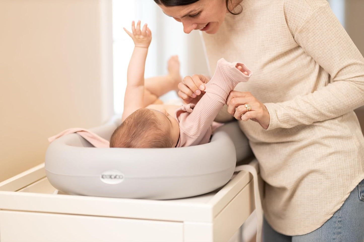 Keekaroo Peanut Changer Grey – The Original Made in USA Easy-to-Clean Changing pad and The only Shell Over Foam, Fully Water Repellant