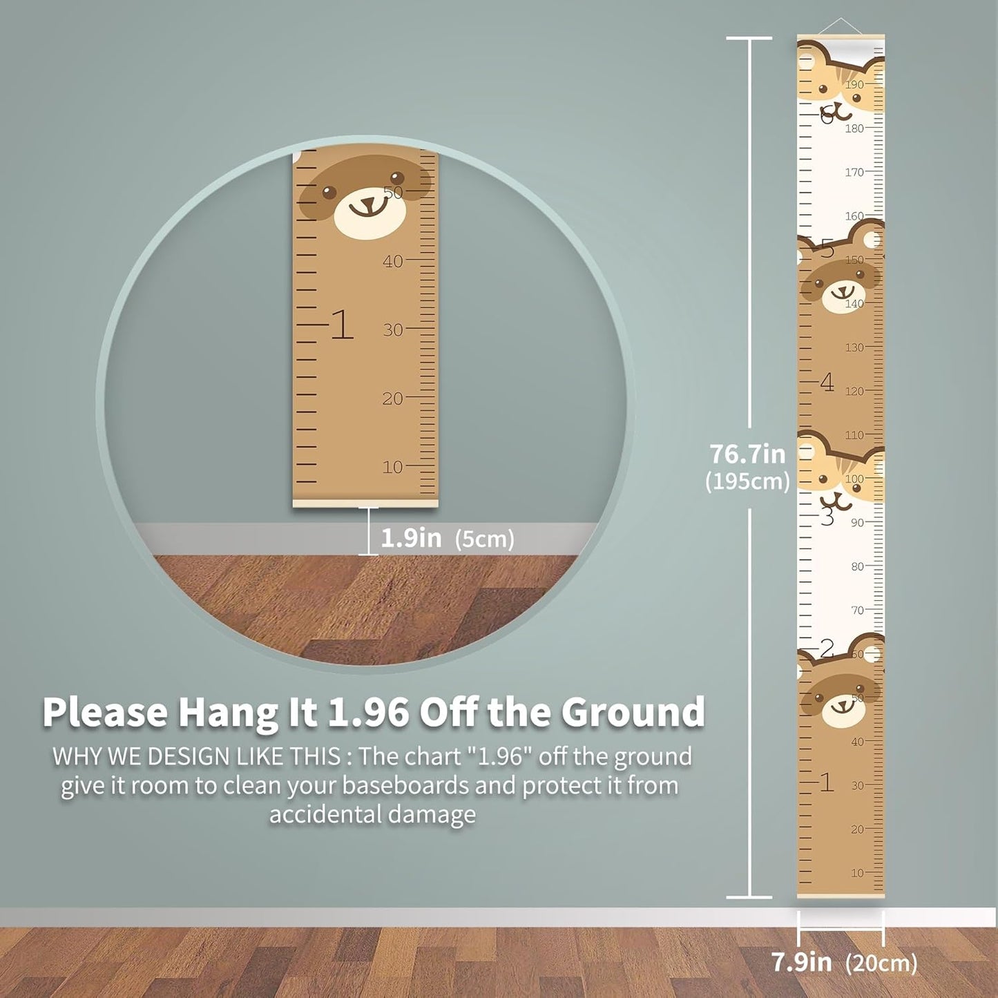 Kids Height Wall Chart in Inch Child Measurement Ruler Growing Tracker Canvas Growth Charts Toddler Bedroom Nursery Room Playroom Decor