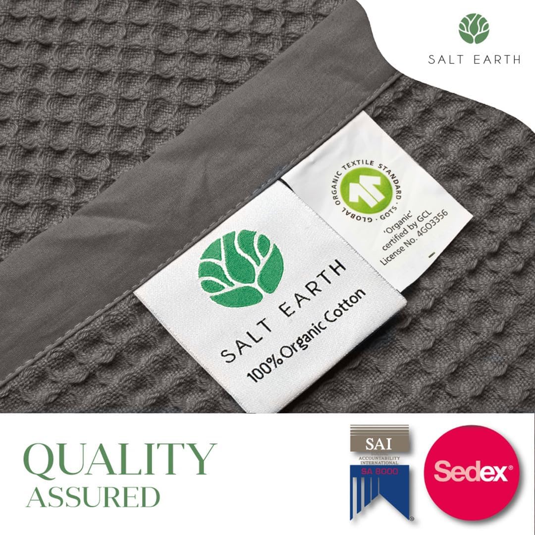 Salt Earth GOTS Certified 100% Organic Cotton Throw Blanket, 55" X 60" Waffle Blankets & Throws for Bed, Throw Blanket for Couch, Modern & Cozy Blanket, All Season,Comfy & Soft Blanket(Charcoal Grey)