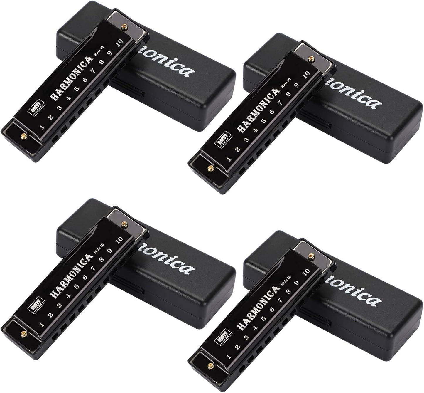 UPINS Harmonica, 4PCS Key of C 10 Hole 10 Tones Titanium Color Harmonica with Case for Beginner(Black)