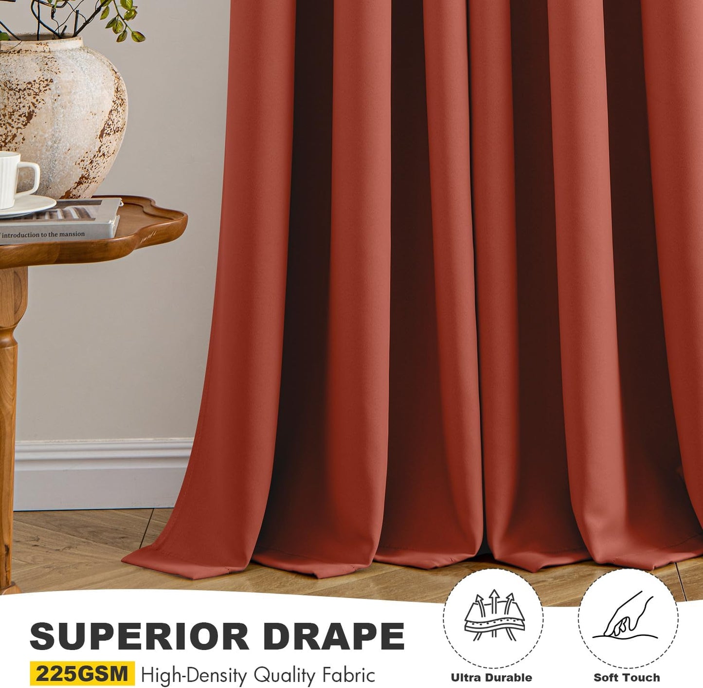MIULEE Burnt Orange Blackout Curtains for Bedroom Living Room 72 Inches Long 2 Panels, Thermal Insulated Room Darkening Drapes Solid Grommet Top Noise Reduction Terracotta Rust Fall Window Treatments