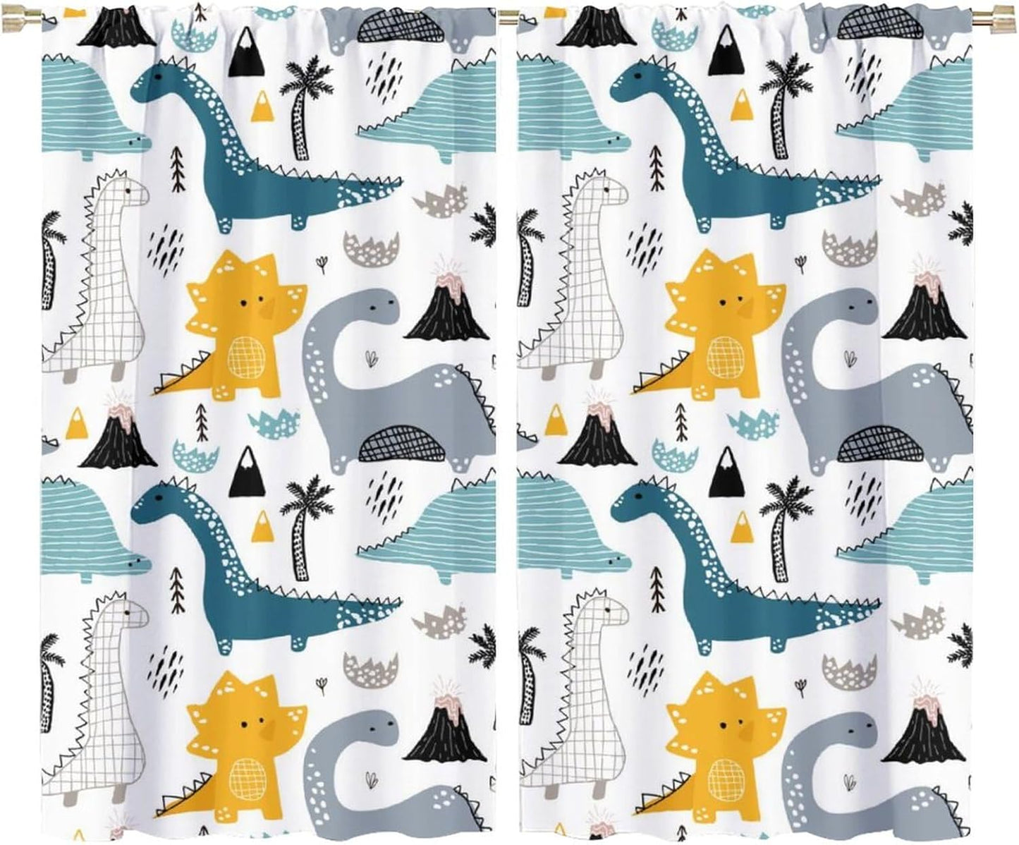 Kids Dinosaur Curtains for Boys Girls Bedroom Decor Cartoon Dino Colorful Cute Funny Wildlife Animal Printed Blackout Rod Pocket Window Drapes for Baby Nursery Playroom Living Room W36xL63in 2 Panels