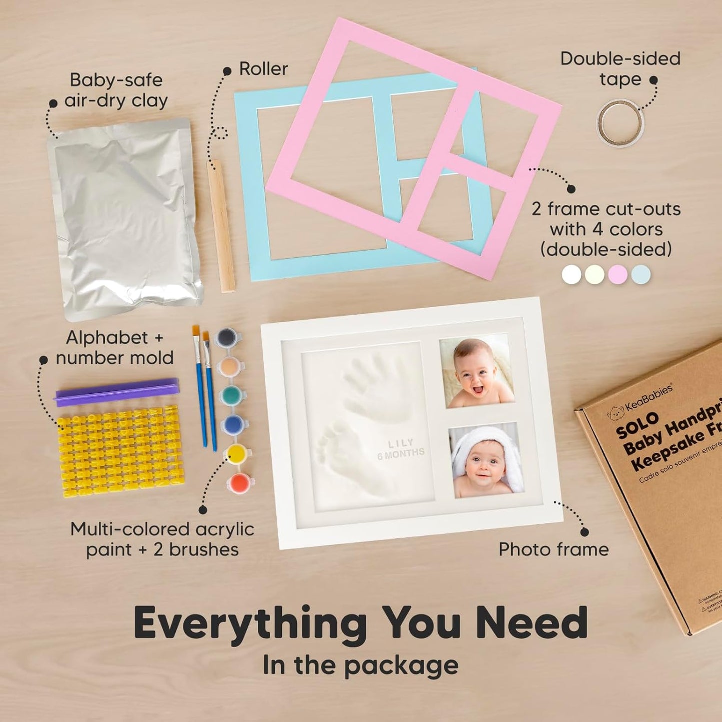 Baby Hand and Footprint Kit - Quick Dry Clay Baby Footprint Kit, Newborn Keepsake, Nursery Picture Frame for Boys, Girls, Personalized Gifts for Shower & Registry, New Mom Gift (Alpine White)