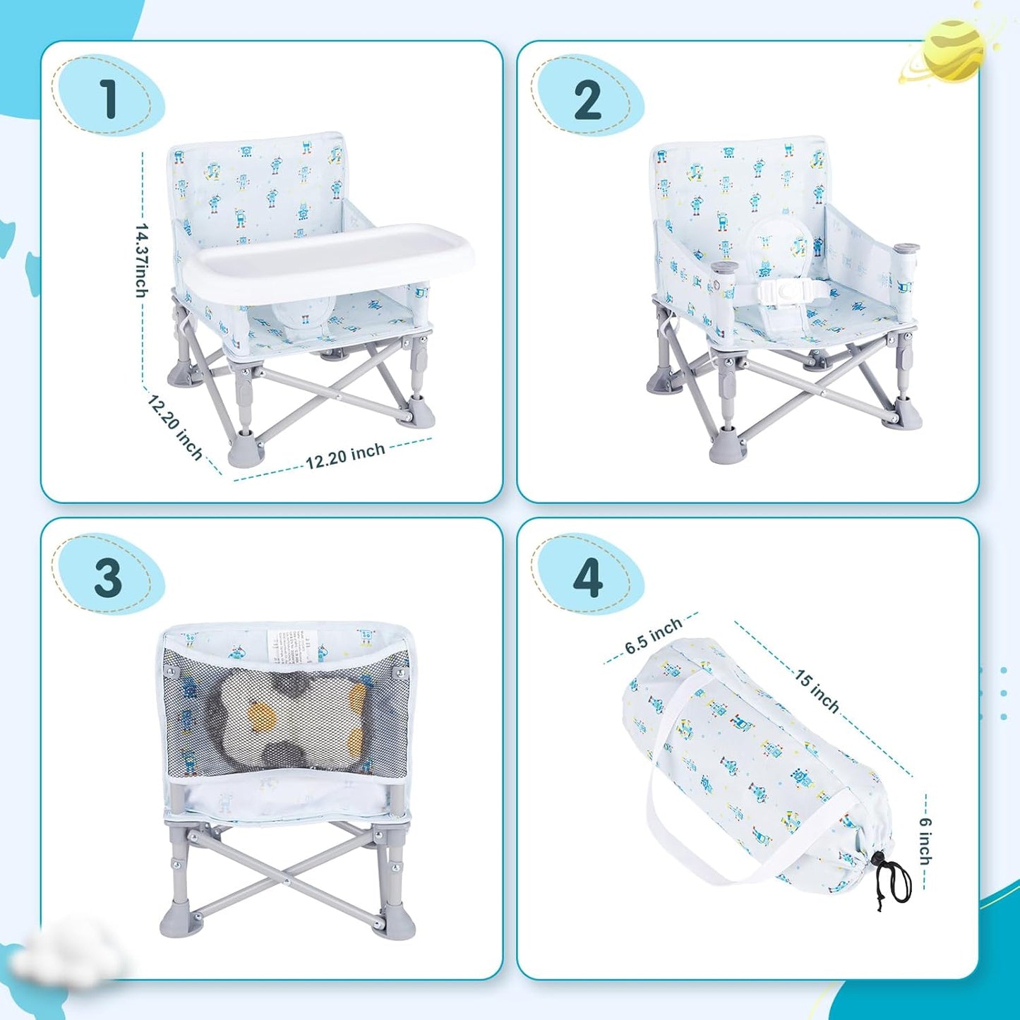 Portable Baby Booster Seat with Tray, Toddler Booster seat for Dining, Camping, Travel, Baby Beach Chair 6 Months to 3 Years Old Indoor Outdoor Use CH2405