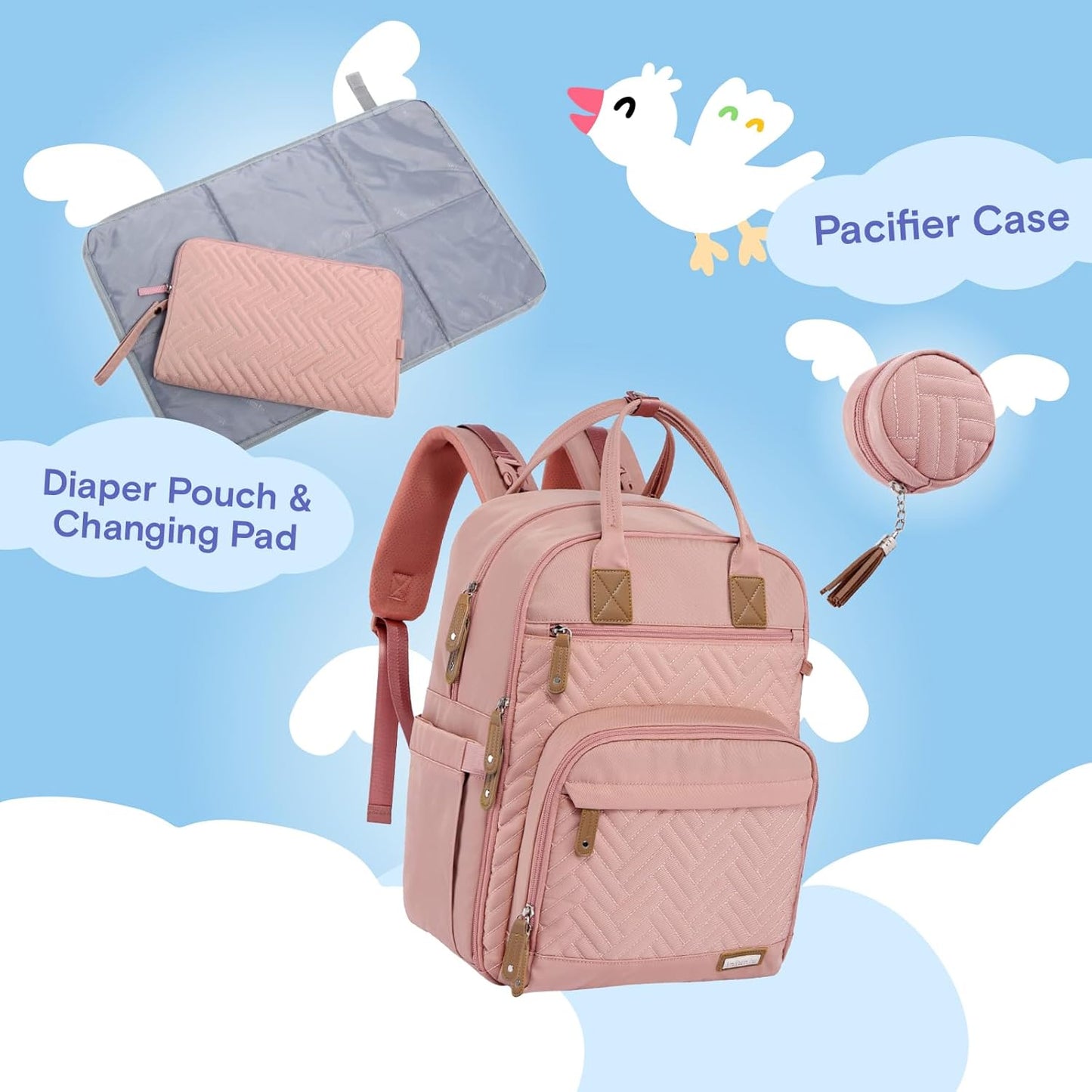 iniuniu Diaper Bag Backpack, 4 in 1 kit Large Unisex Baby Bags for Boys Girls, Waterproof Travel Back Pack with Diaper Pouch