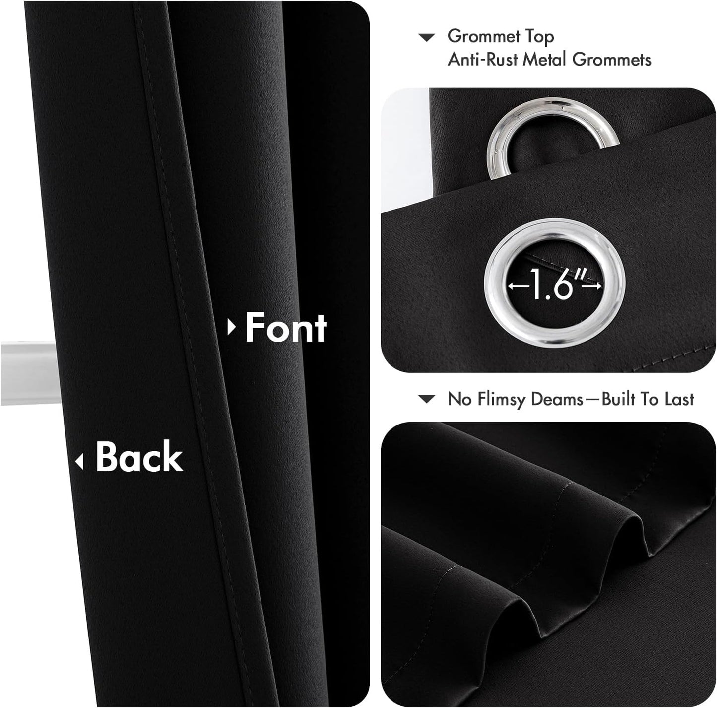 MIULEE Black Blackout Curtains for Bedroom Living Room 78 Inches Long 2 Panels, Thermal Insulated Room Darkening Drapes Solid Grommet Top Noise Reduction Light Blocking Window Treatments 40x78 Inch