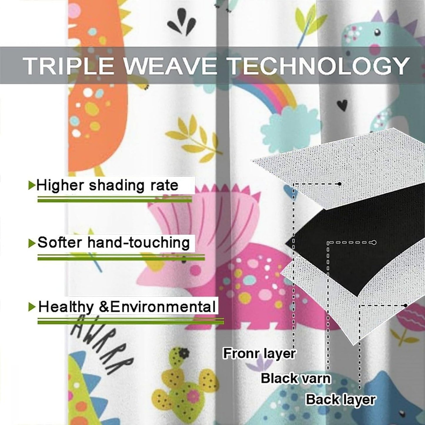 Cartoon Dinosaur Curtains for Kids Boys Girls Home Decor Childish Cute Dino Animals Print Pattern Rod Pocket Blackout Window Drapes for Nursery Baby Bedroom Playroom W31.5xL63in 2 Panels