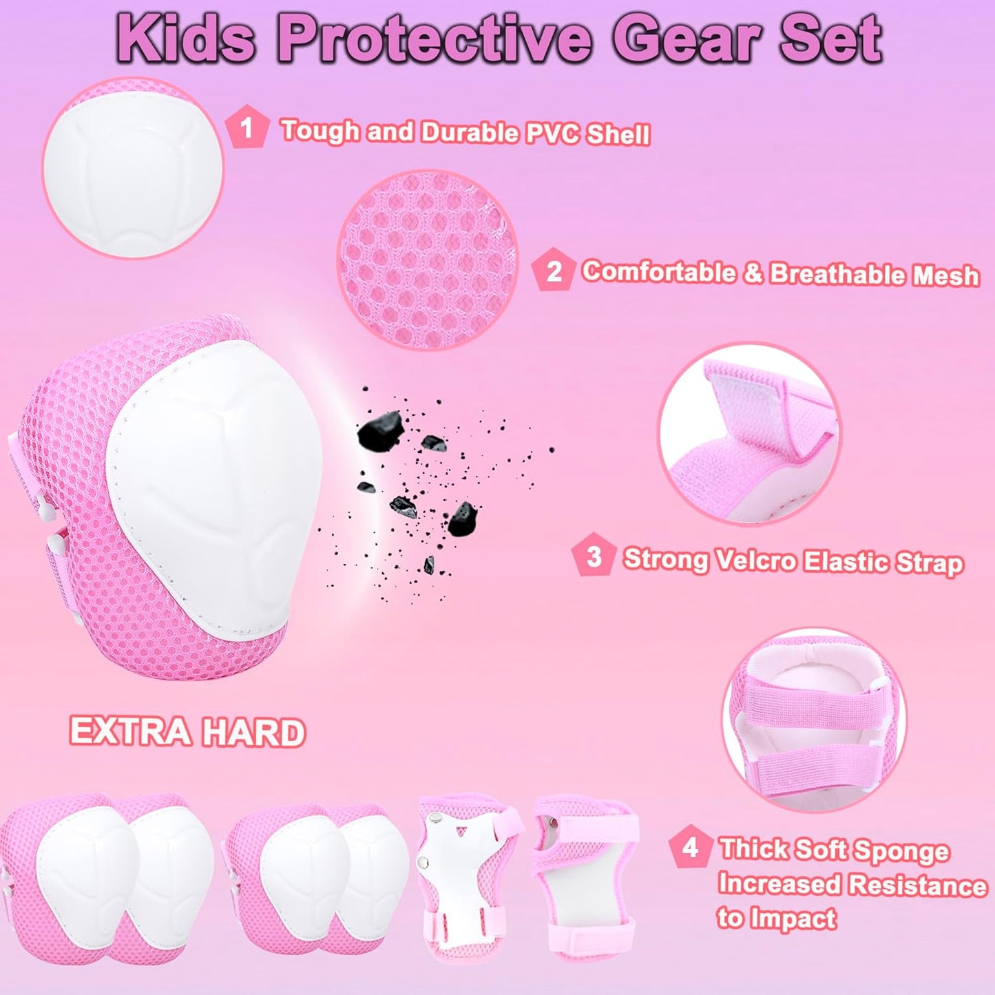 Kids Helmet Adjustable for Kids Ages 3-8 Years Old Boys Girls, Toddler Helmet with Protective Sports Gear Set Knee Elbow Pads Wrist Guards for Cycling Skateboard Scooter