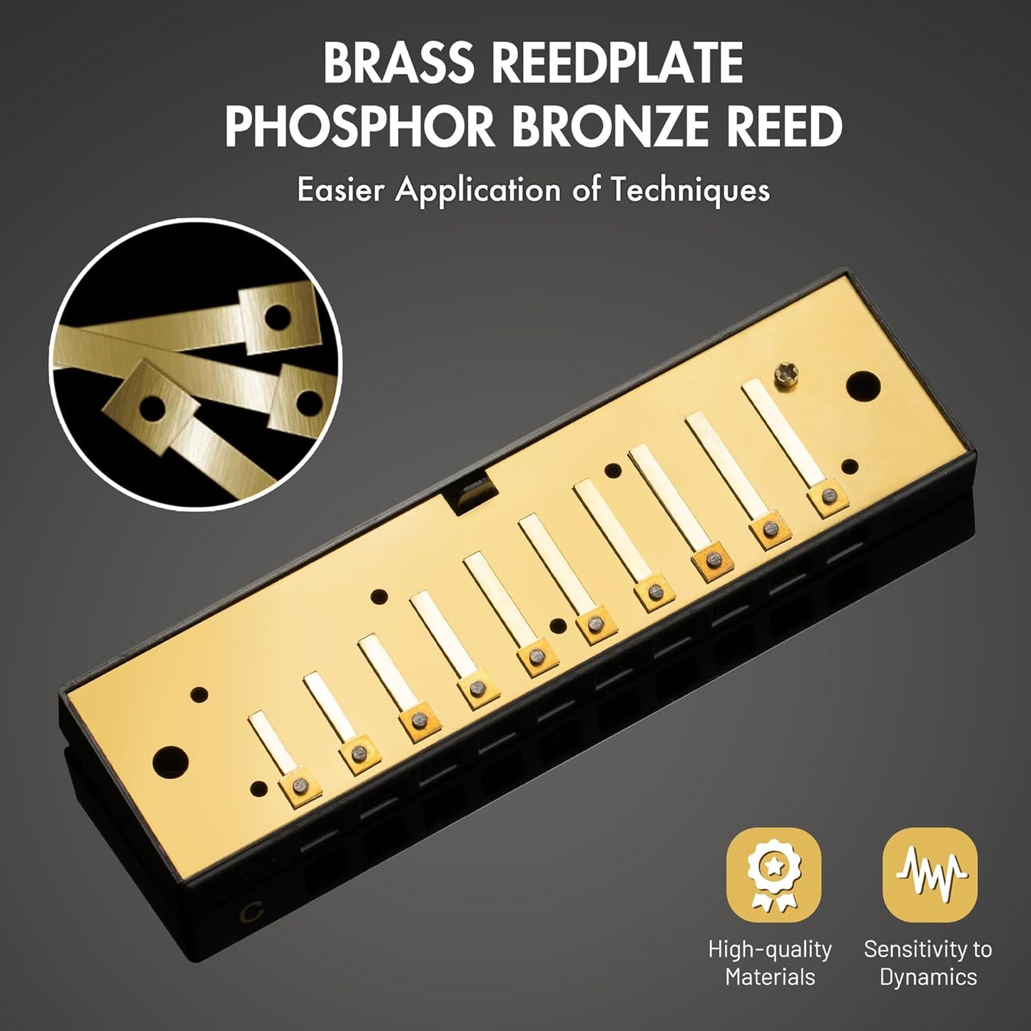 CONJURER Blues Harmonica for Beginners, 10 Hole E Key Diatonic Blues Harp with Stainless Steel Cover & Phosphor Bronze Reeds, Professional Grade for Adults, Gifts (Silver E)